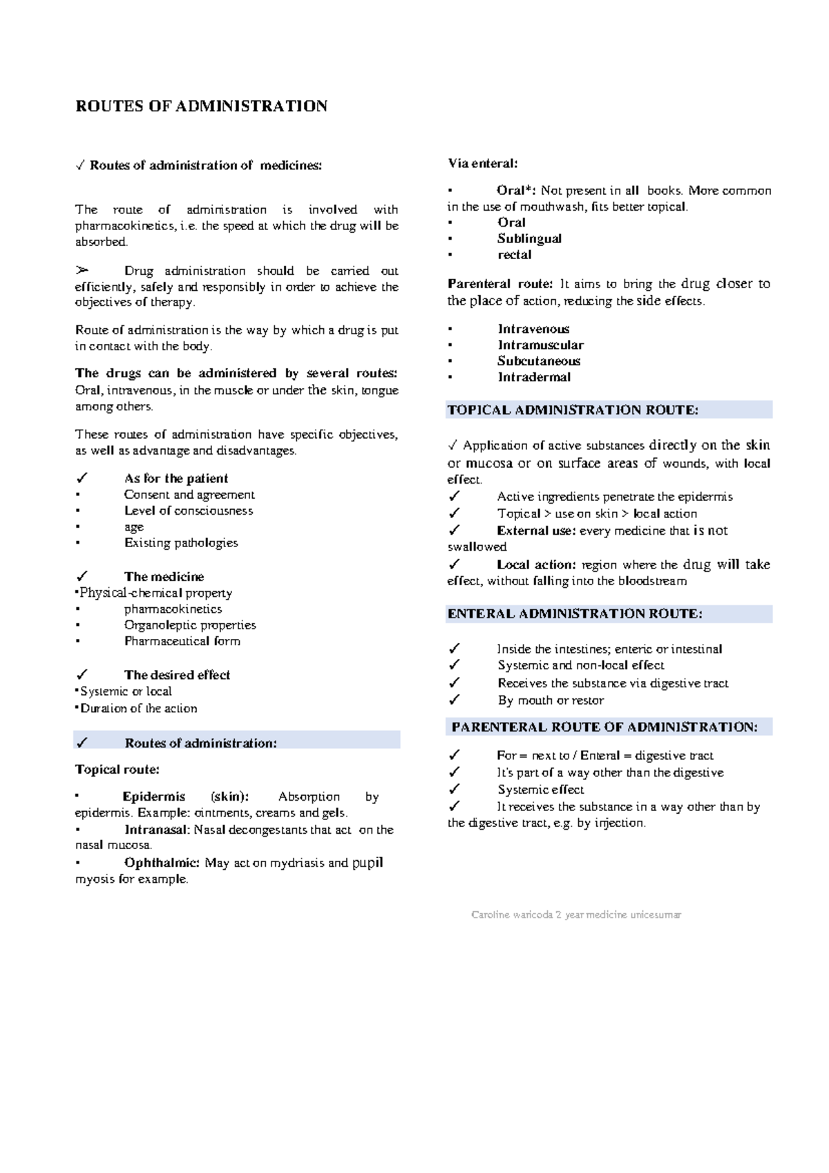 Routes of Administration of Medicines Studocu
