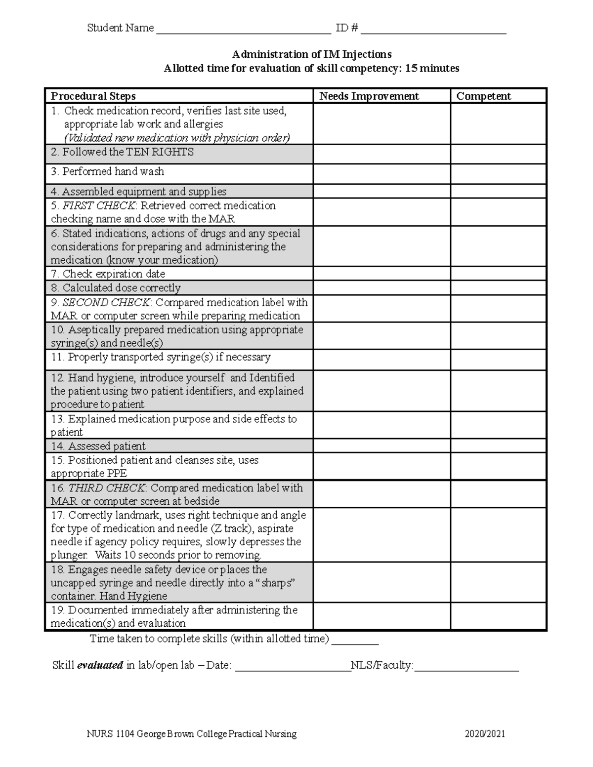 Wk 3 - Skill Checklist - IM Injection F20 - Student Name ...