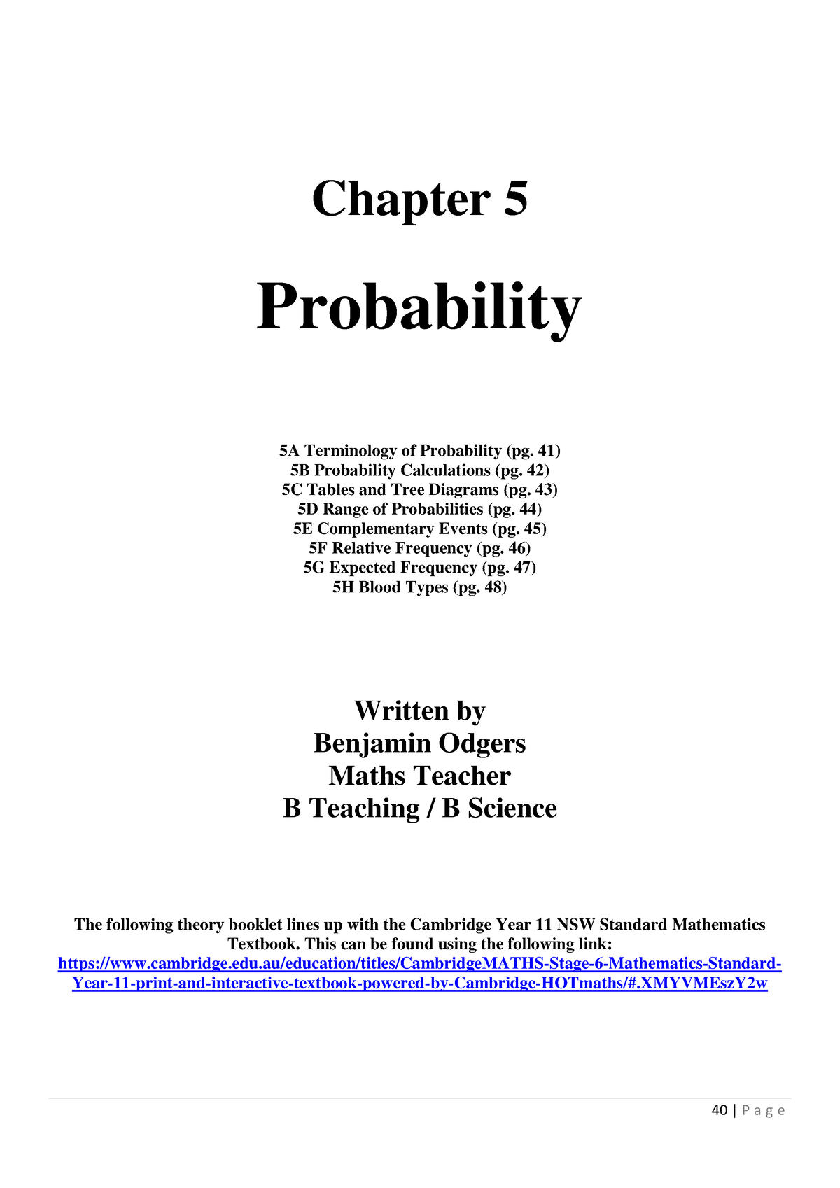 Chapter 5 - Probability Notes - Chapter 5 Probability 5A Terminology Of ...