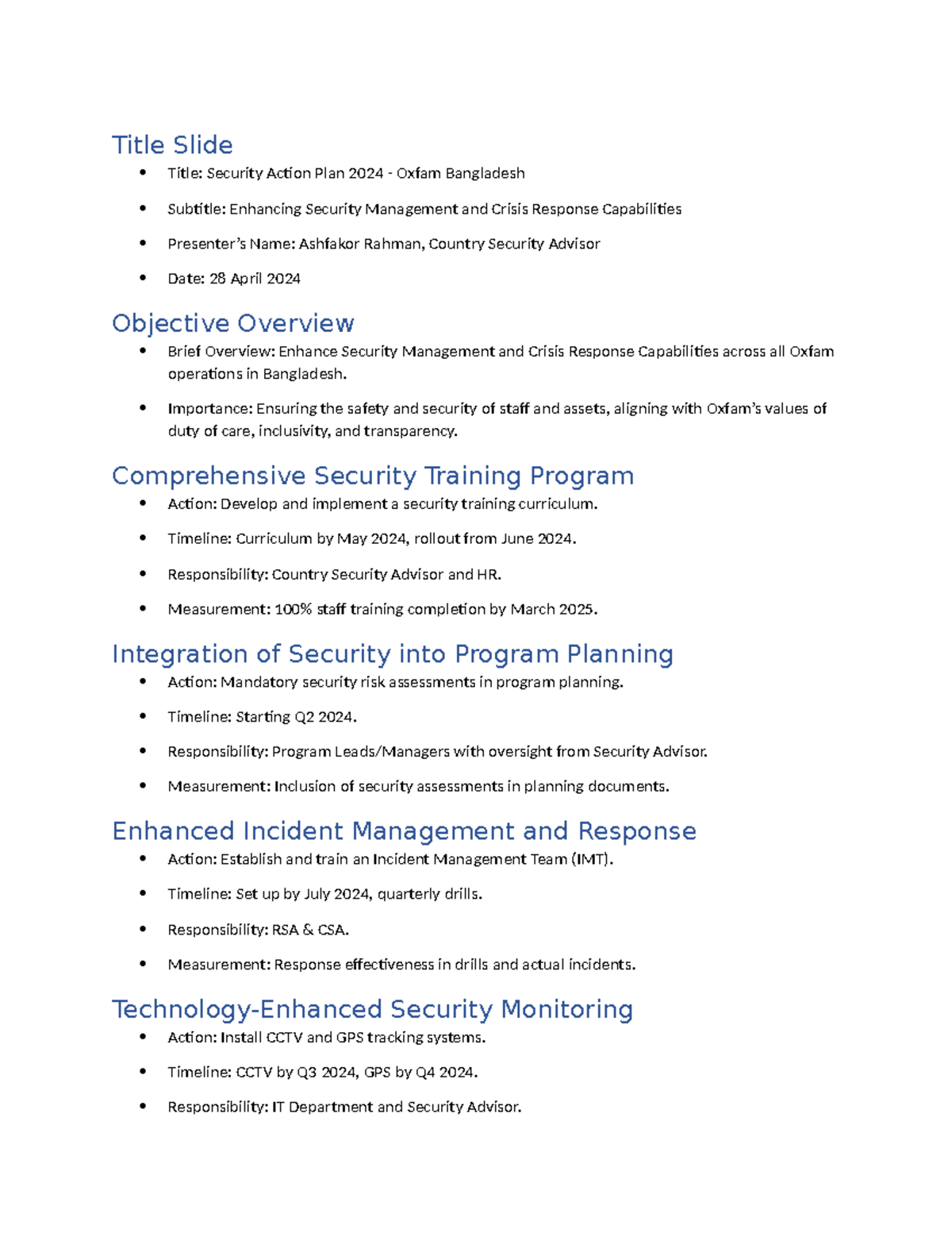 Security Action Plan 2024 - Title Slide Title: Security Action Plan ...