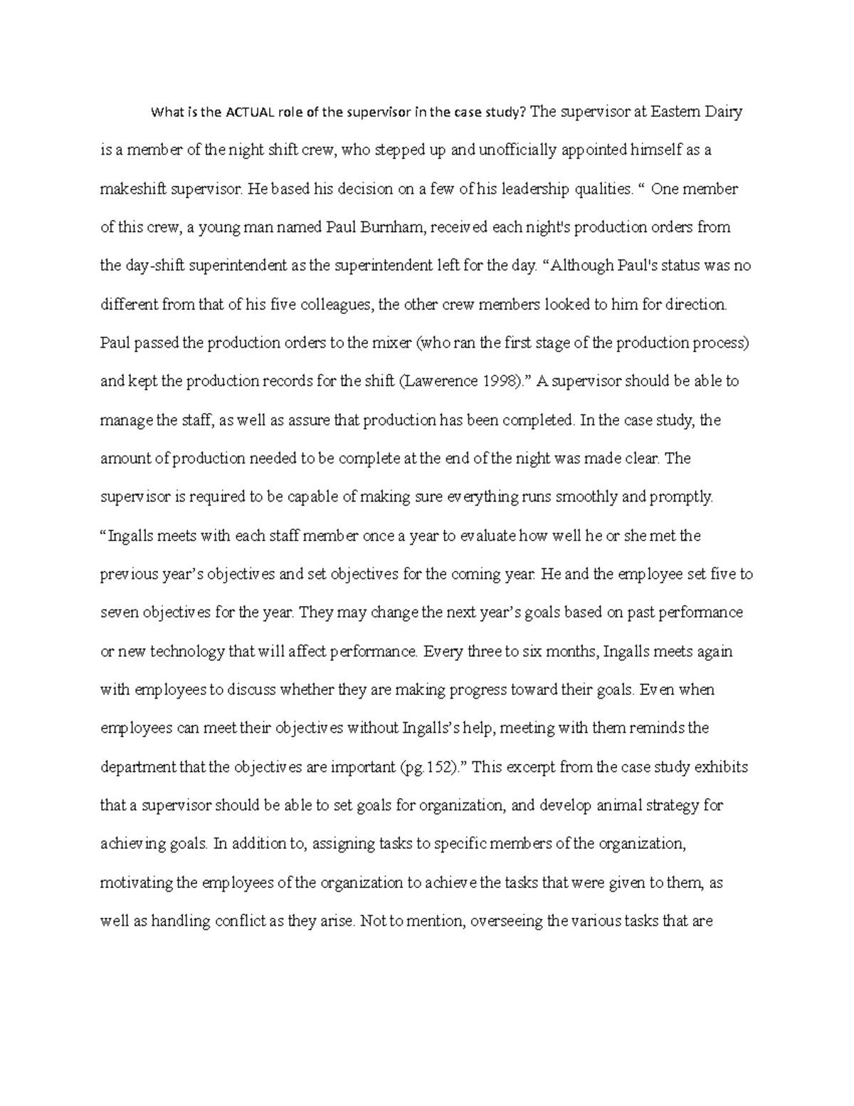 Milkshake Case Study Report - What is the ACTUAL role of the supervisor ...