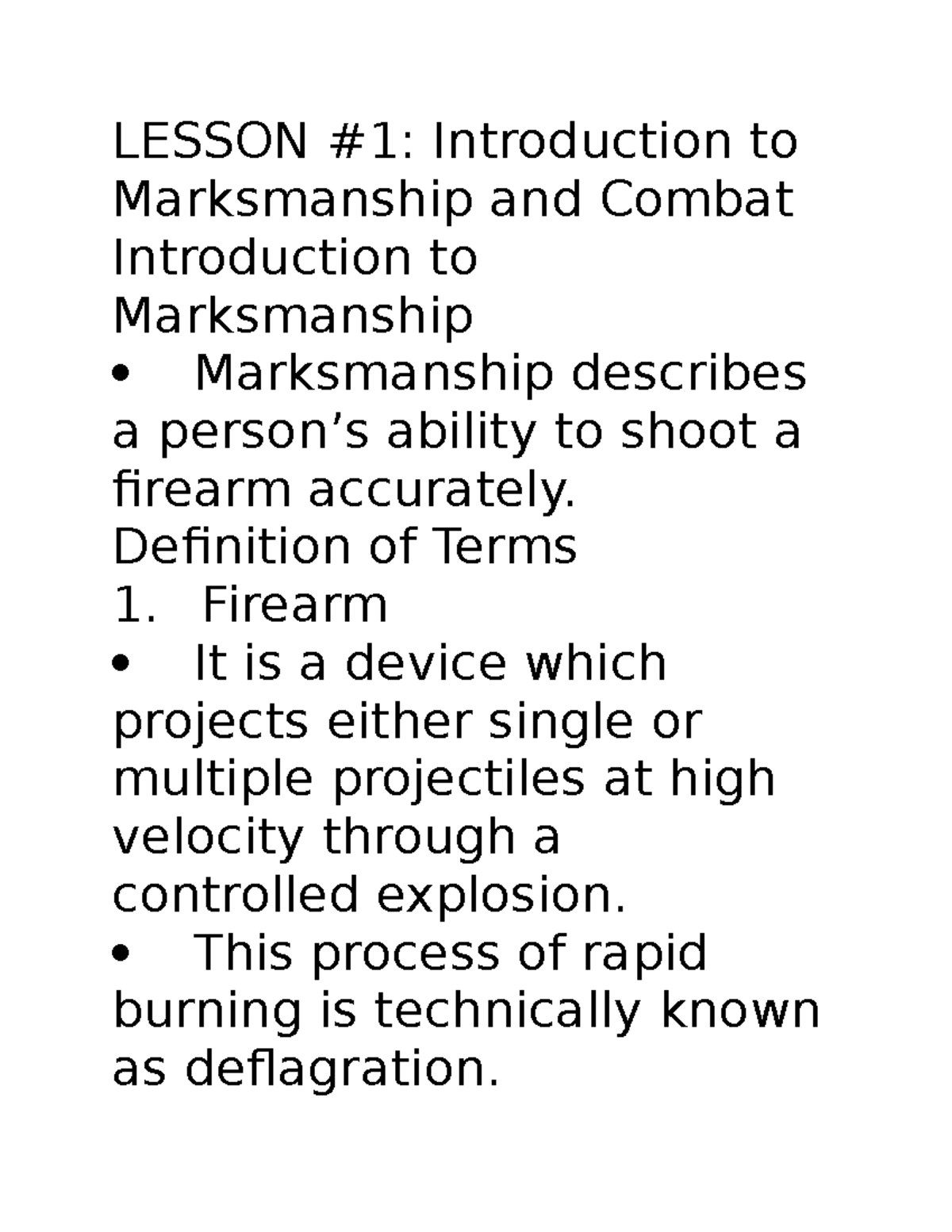 Marksmanship Suplemental LESSON 1 Introduction to Marksmanship