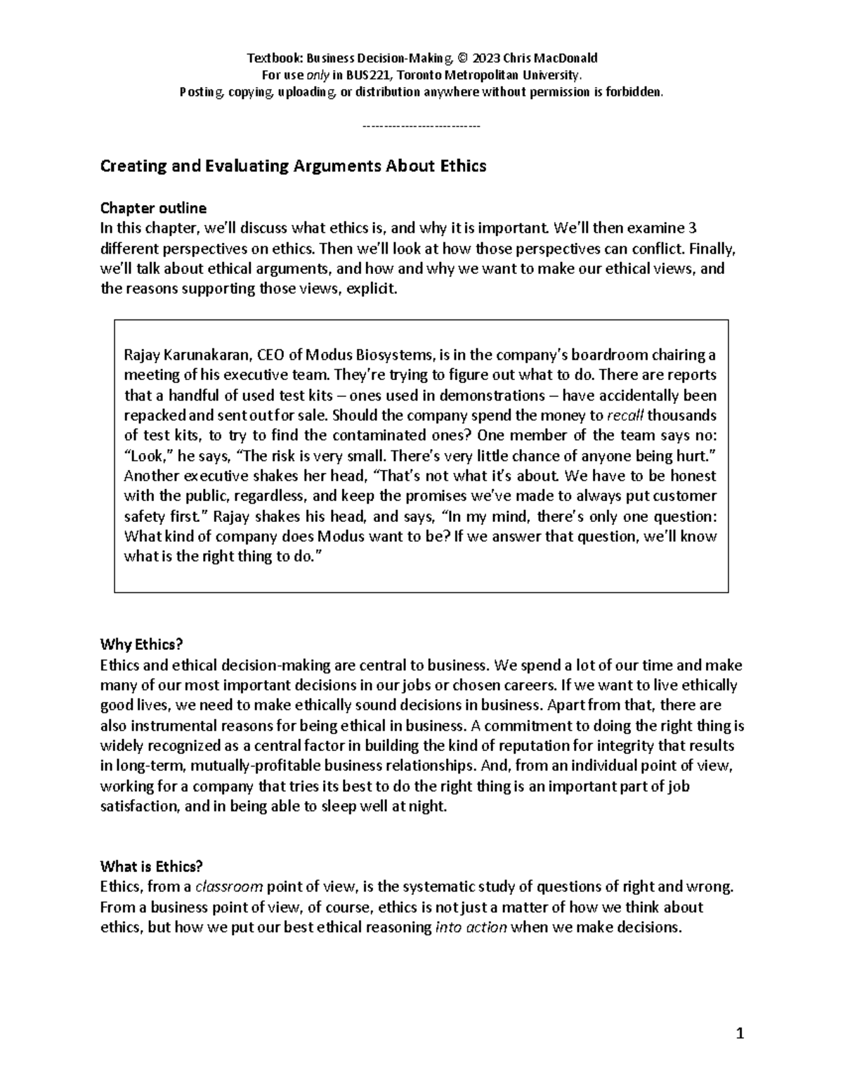 12. Arguments About Ethics F23 corrected - For use only in BUS221 ...