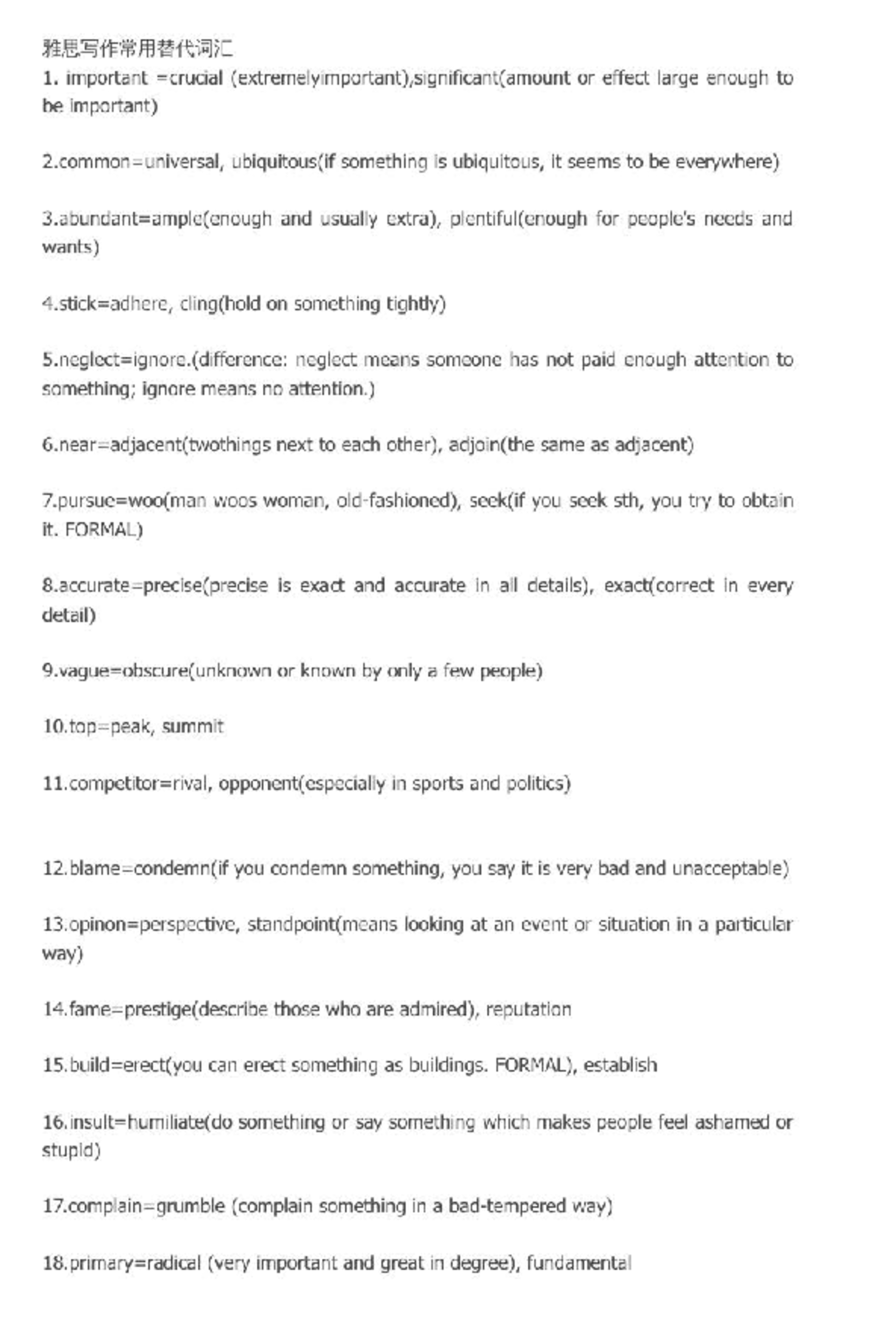 Substitute words - English practice - 1. important (extremelyimportant ...