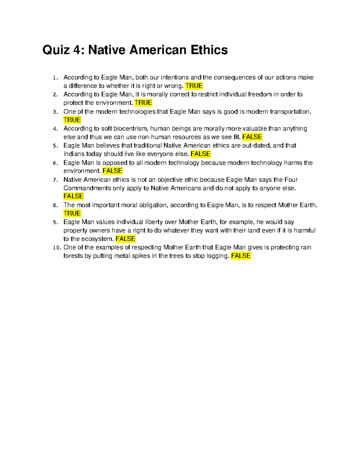 Quiz 4 Native American Ethics Quiz 4 Native American Ethics