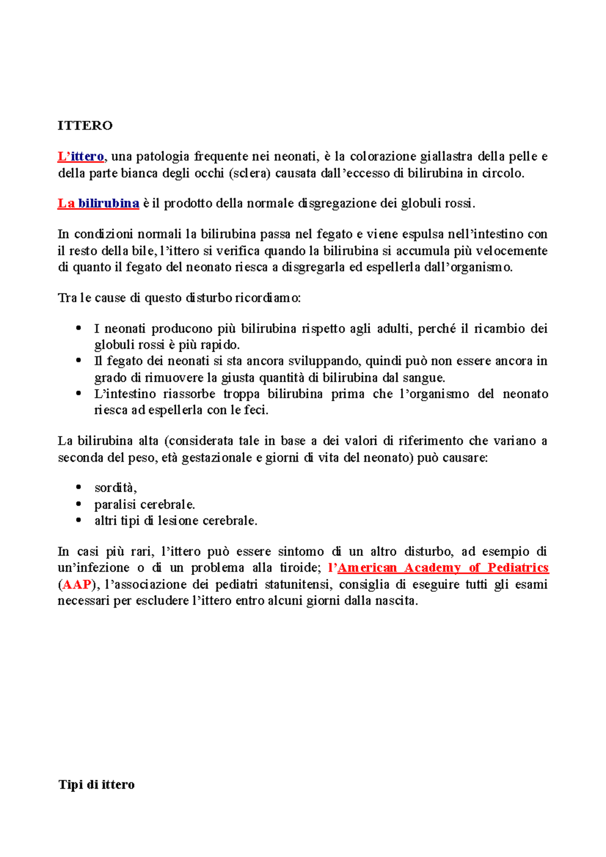 Ittero Appunti Del Prof ITTERO L Ittero Una Patologia Frequente 