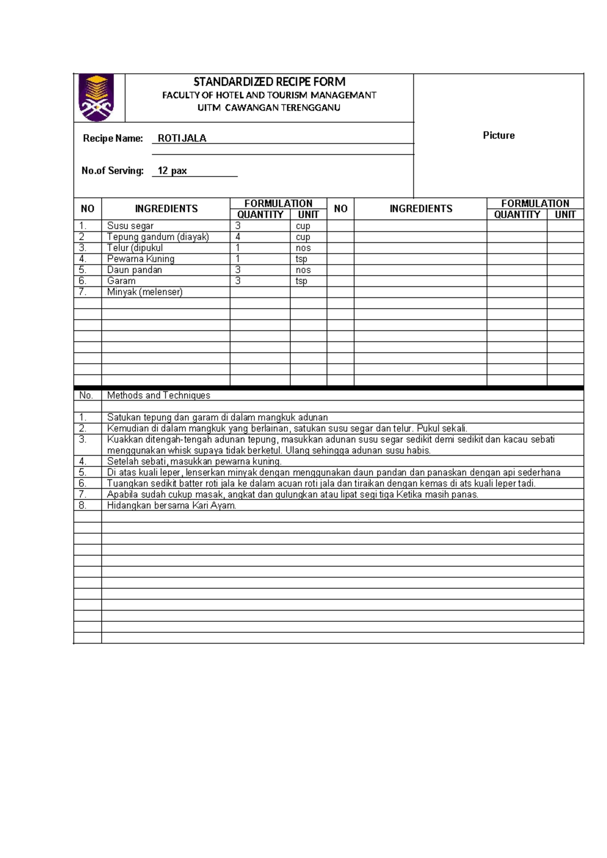 Recipe - WEEK 4 Buffet 1 ( Ramadhan) Mac-Aug23 - STANDARDIZED RECIPE ...