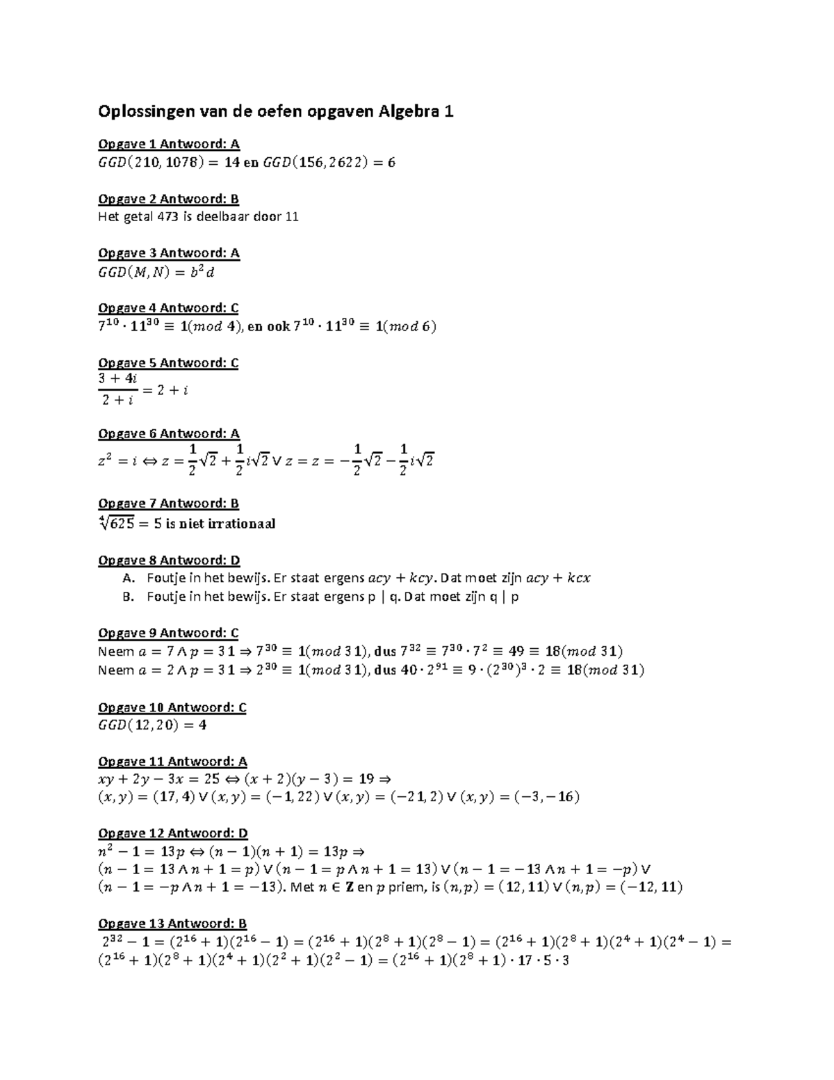 Oplossingen Van De Oefen Opgaven Algebra 1 Studeersnel
