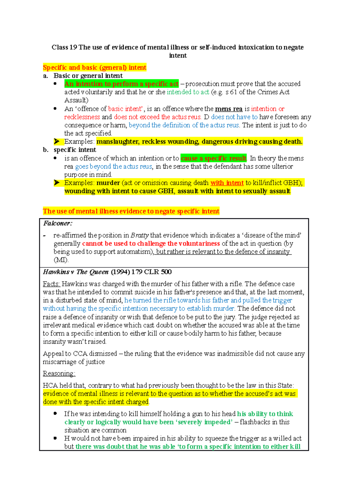 Class 19 The use of evidence of mental illness or self - Basic or ...