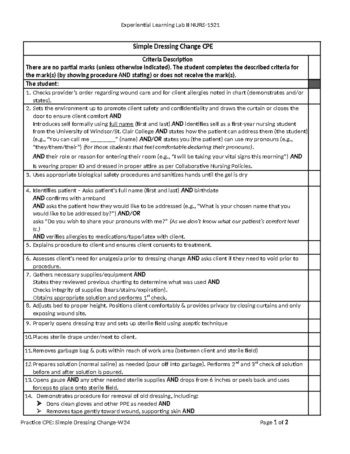 Practice Simple Dressing Change CPEW24 Experiential Learning Lab II