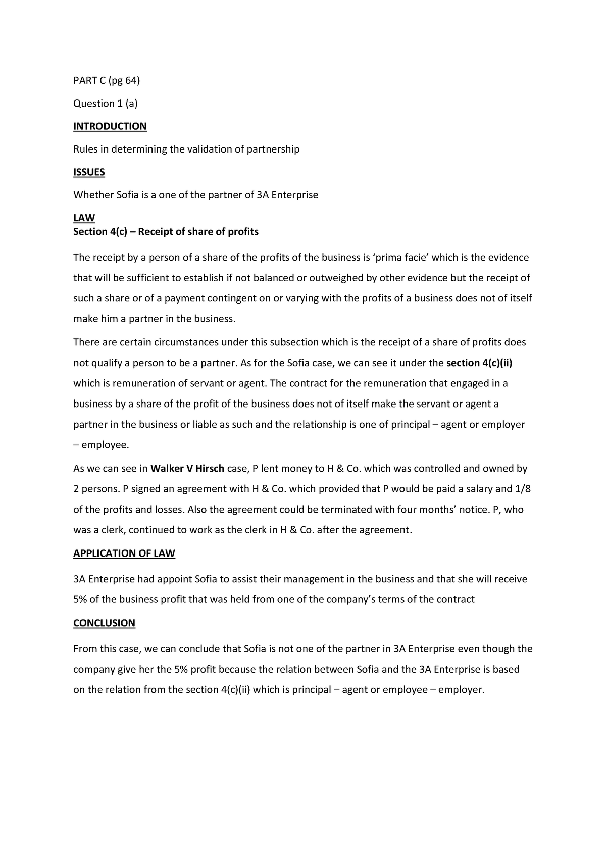 LAW346 Textbook Exercise Part C - PART C (pg 64) Question 1 (a ...