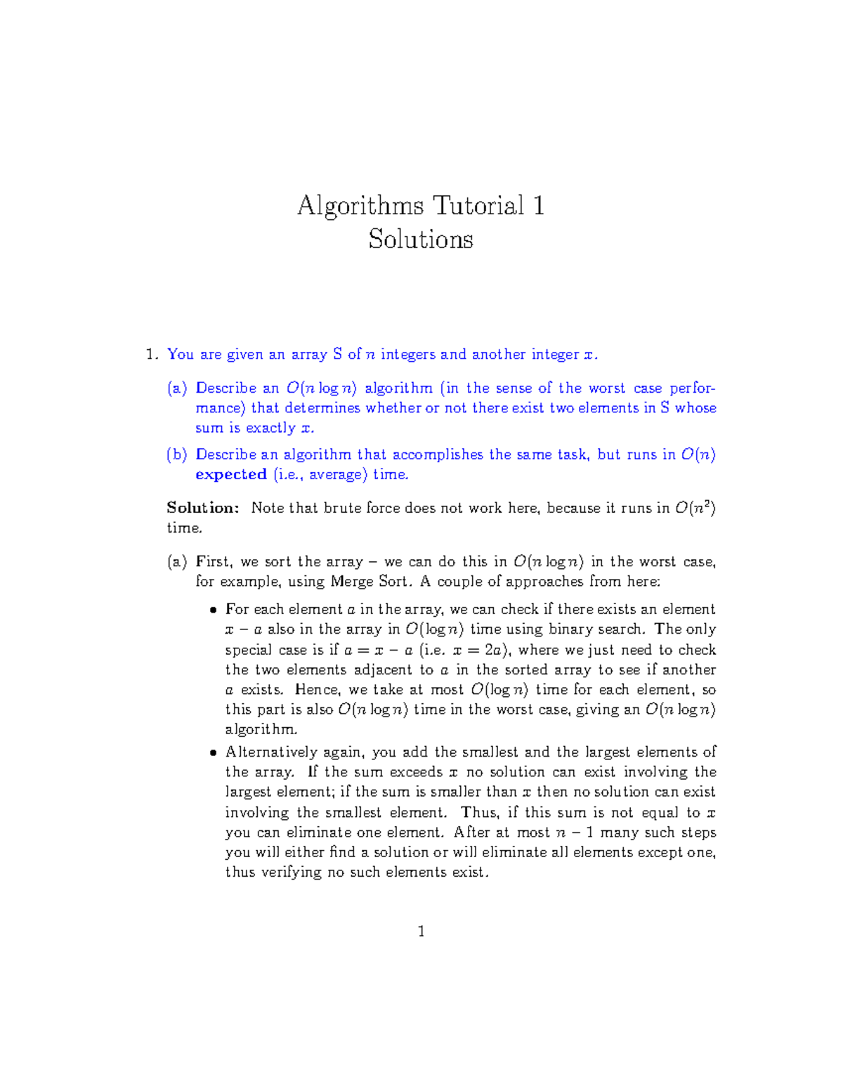 1 Tut Solutions - Answers For Ass1 - COMP3121 - UNSW Sydney - Studocu