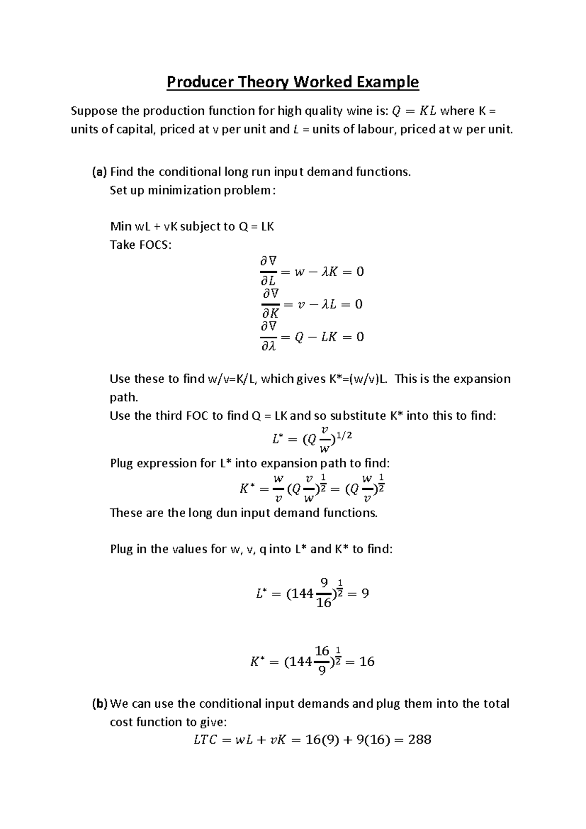 Producer Theory Worked Example - Producer Theory Worked Example Suppose ...