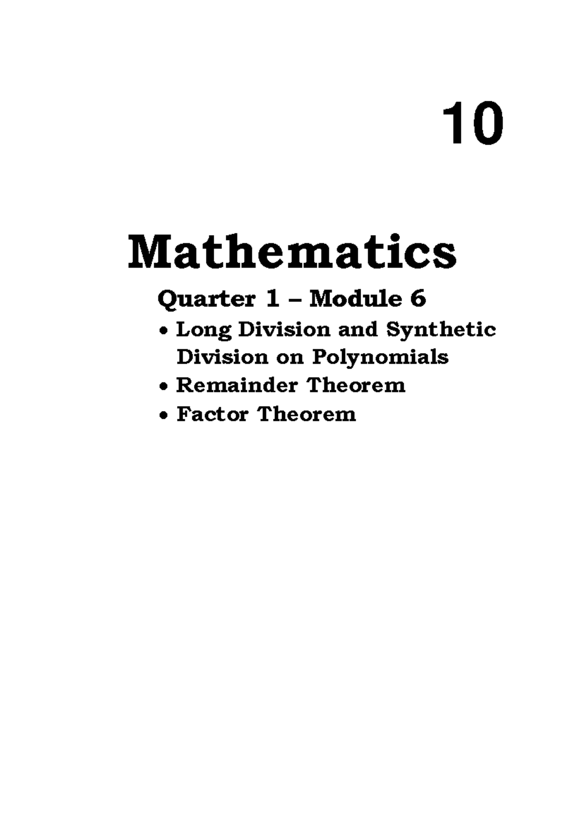 6 Q1 Math - Module 6 for Quarter 1 Mathematics 10 - Mathematics Quarter ...