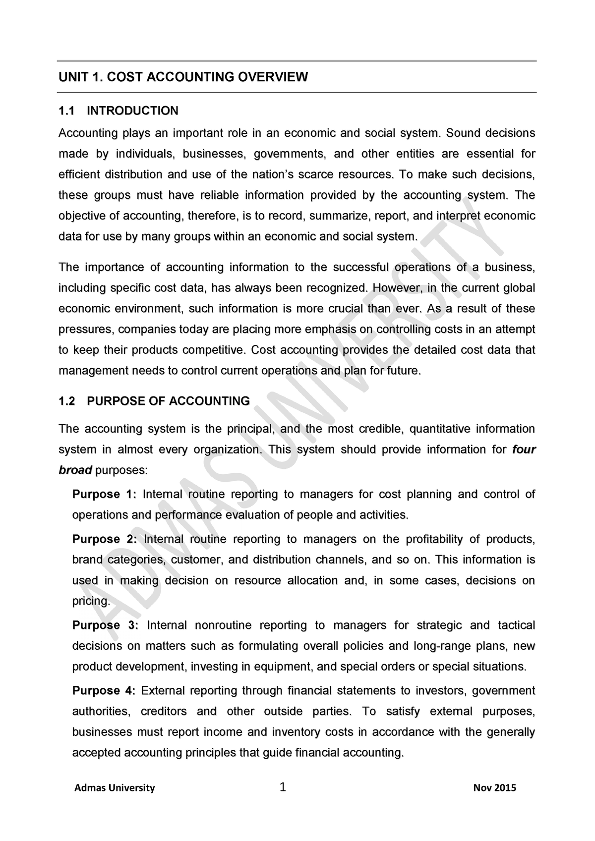 Cost Accounting - UNIT 1. COST ACCOUNTING OVERVIEW 11 .. 11 ...