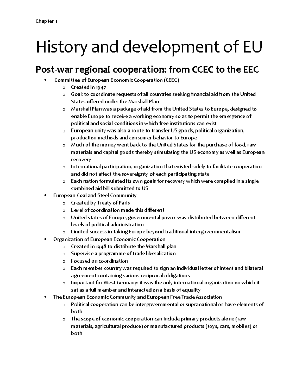 Chapter 1 - History and development of EU - Chapter 1 History and ...