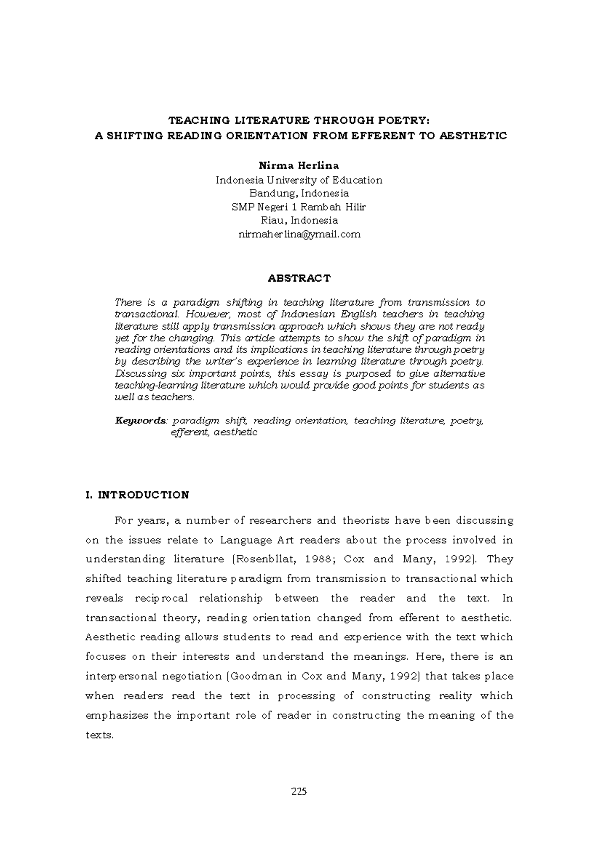 Teaching Literature Through Poetry A Shifting Reading Orientation FROM