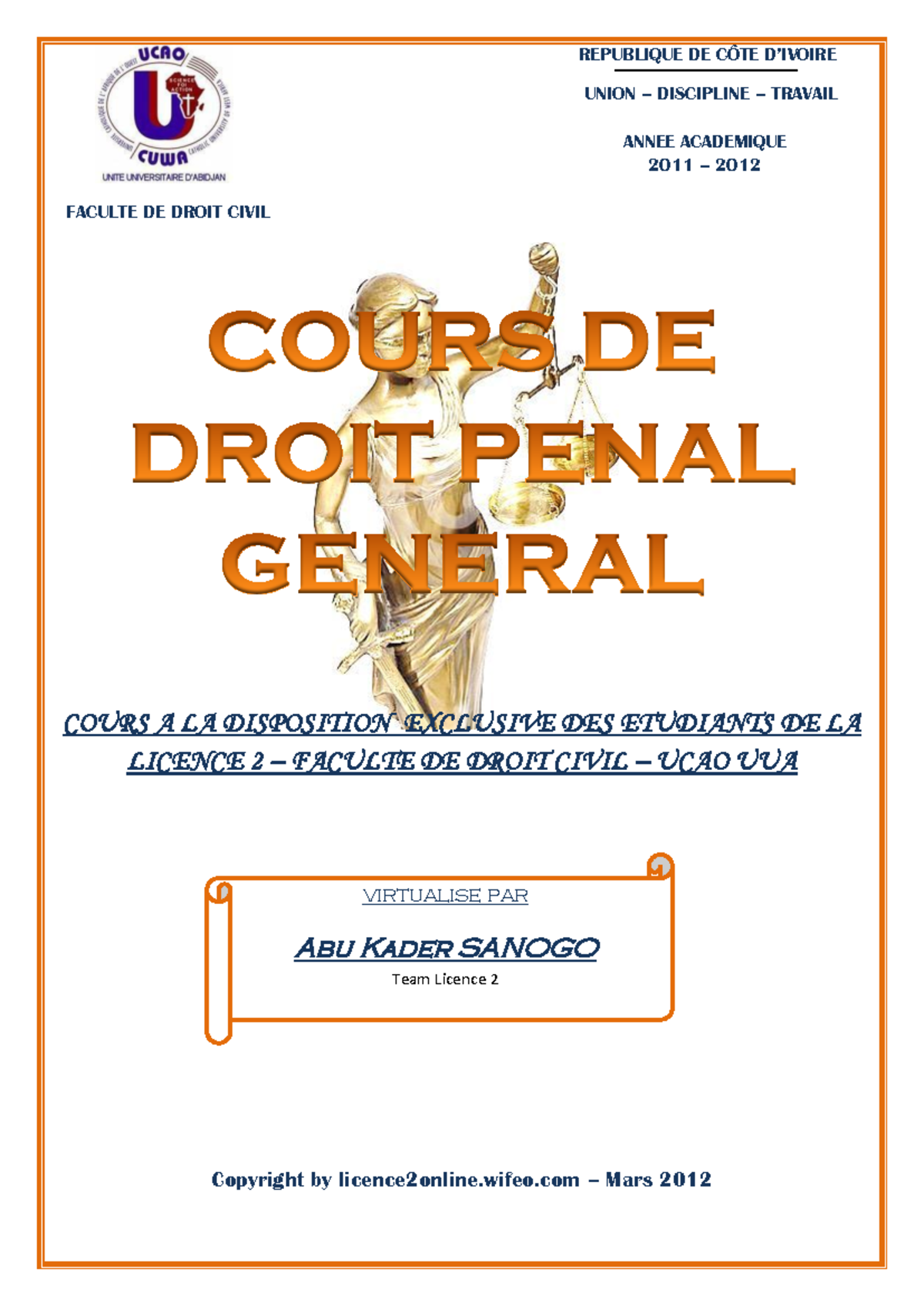 Cours de Droit Pnal Gnral Professeur GALE JEAN Pierre licence 2online ...