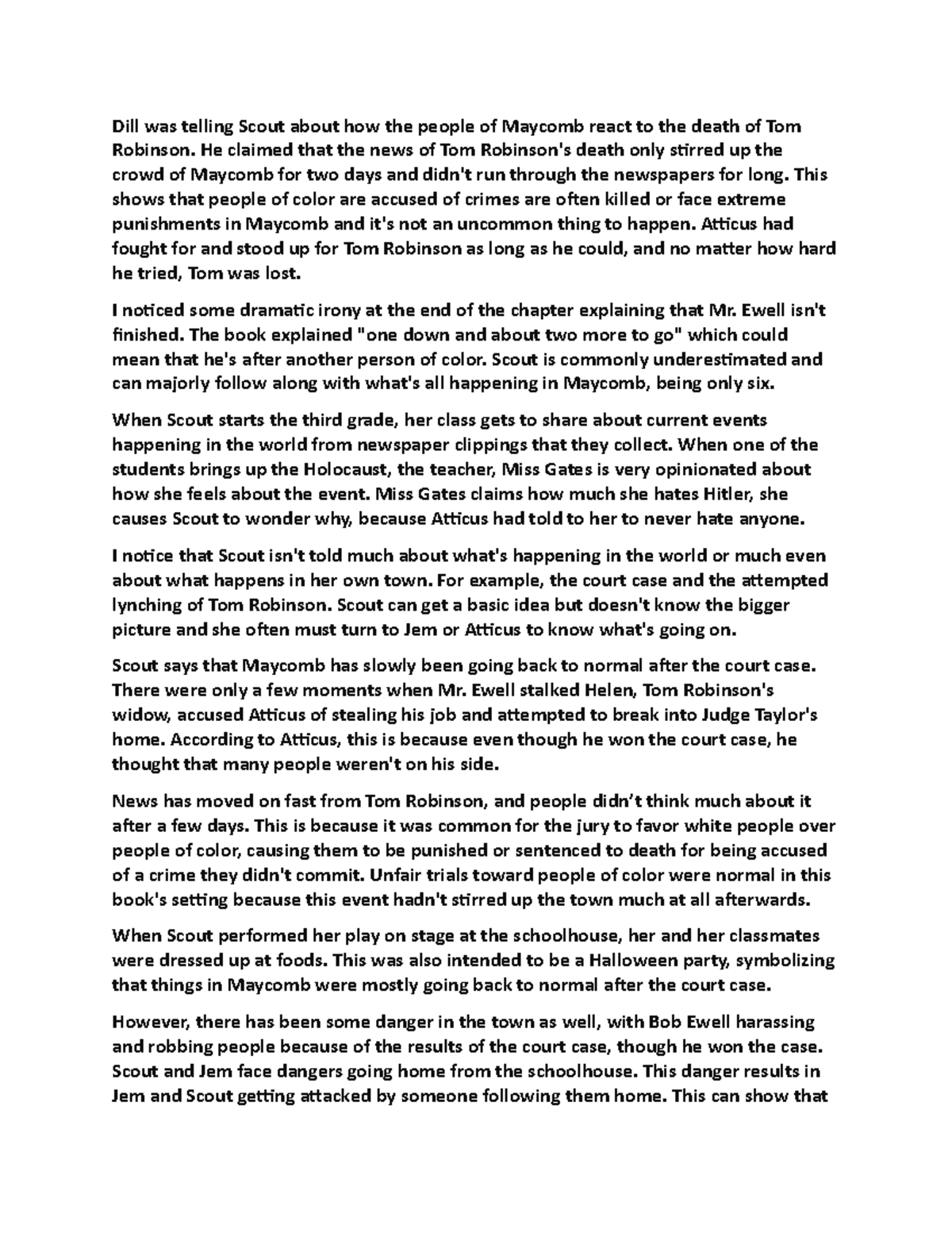 Document 4 Notes for the reading text of "to kill a mocking bird