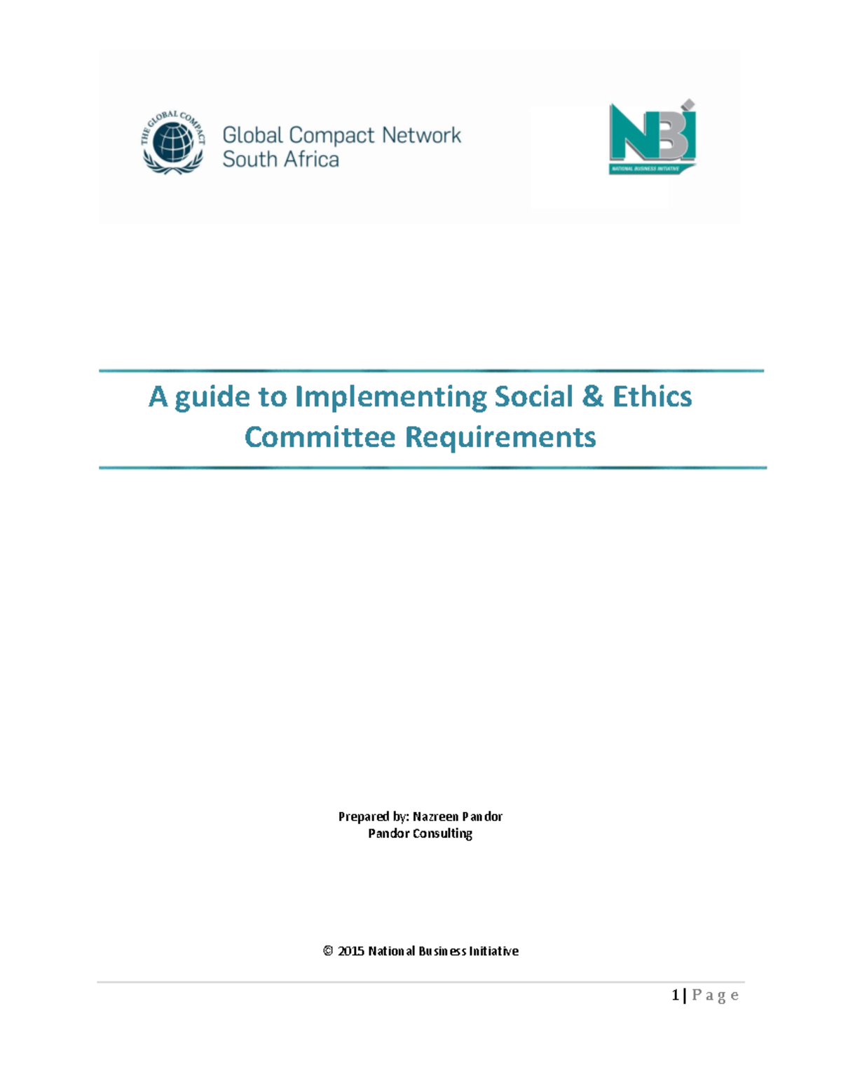 NBI Social Ethics Committee Guideline A guide to Implementing Social