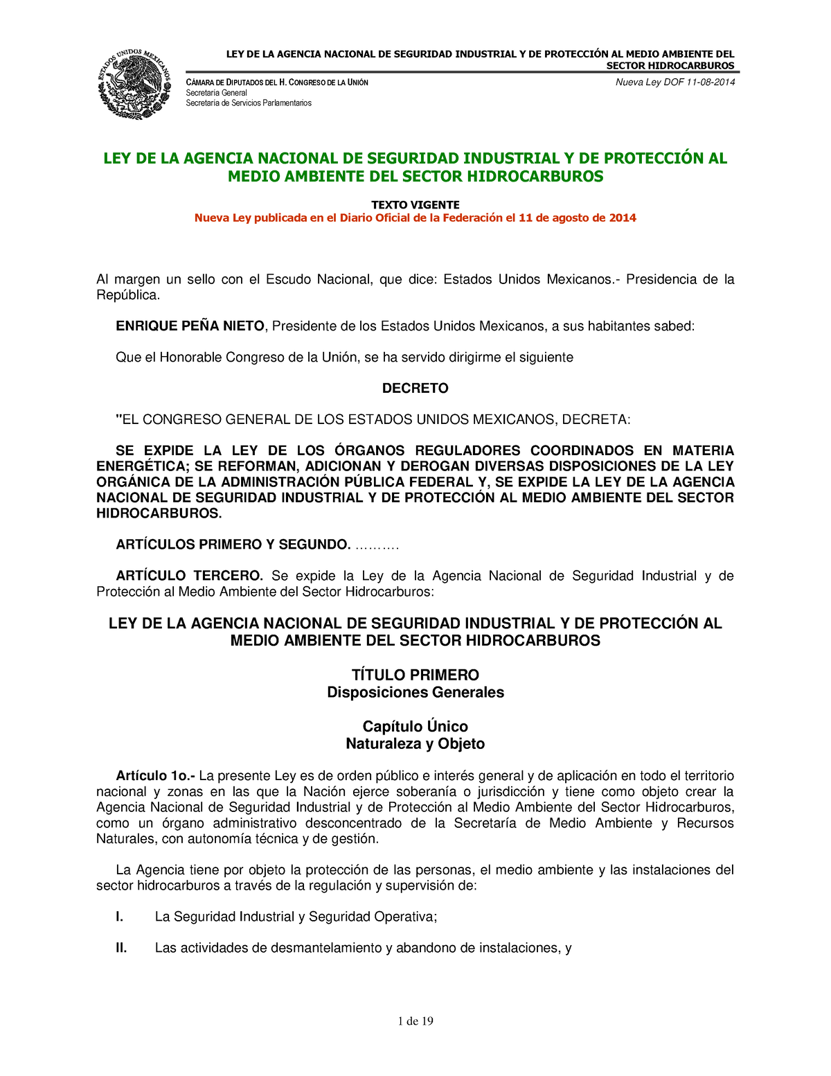 2. Ley De La Agencia Nacional - SECTOR HIDROCARBUROS C¡MARA DE ...