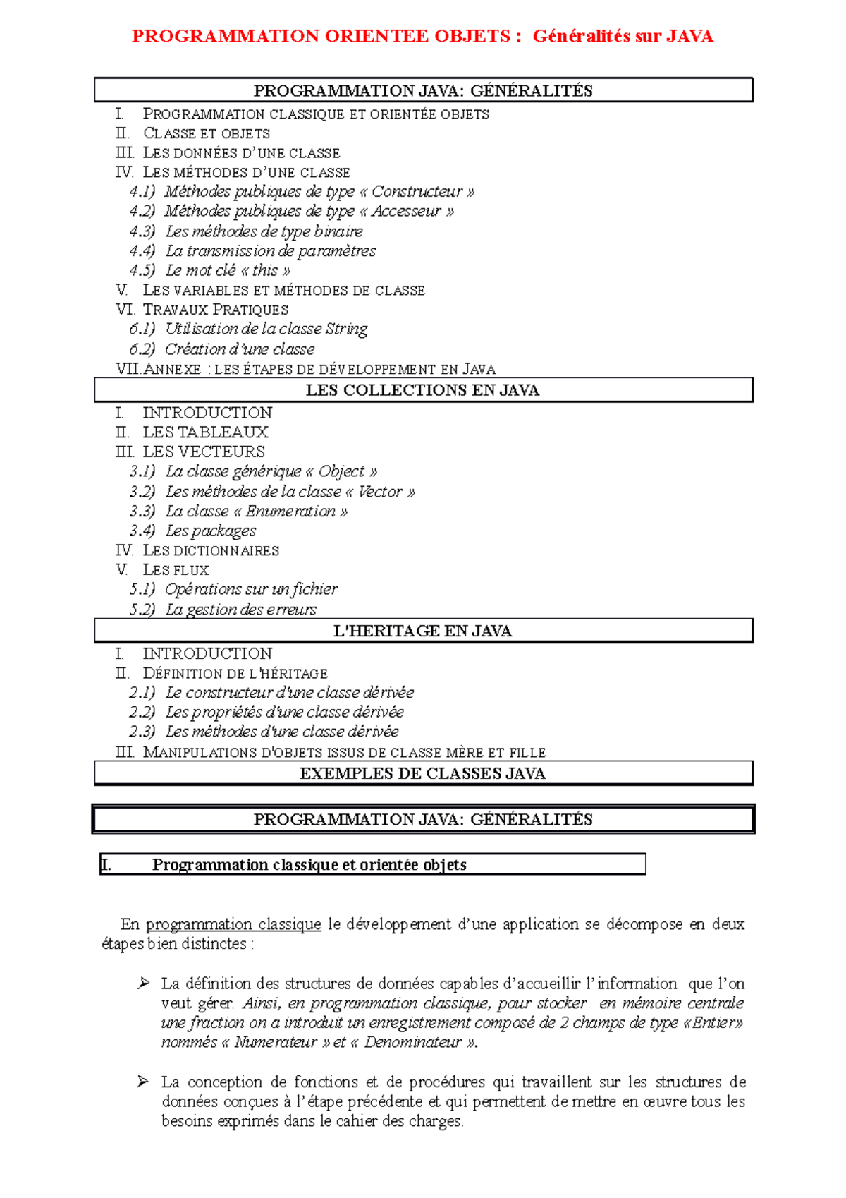 Programmation en JAVA - PROGRAMMATION ORIENTEE OBJETS : Généralités sur ...