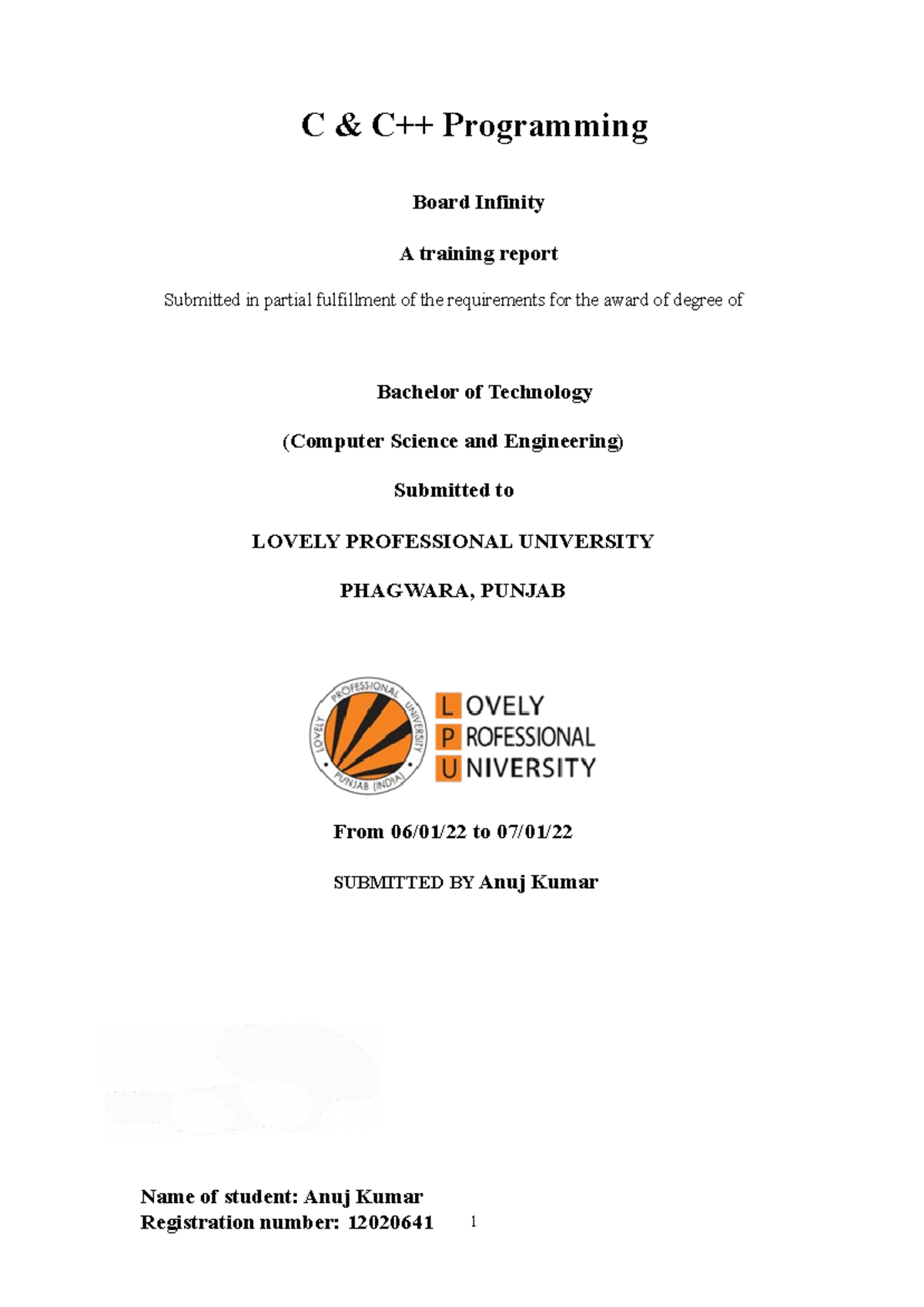 Report new - C & C++ Programming Board Infinity A training report ...