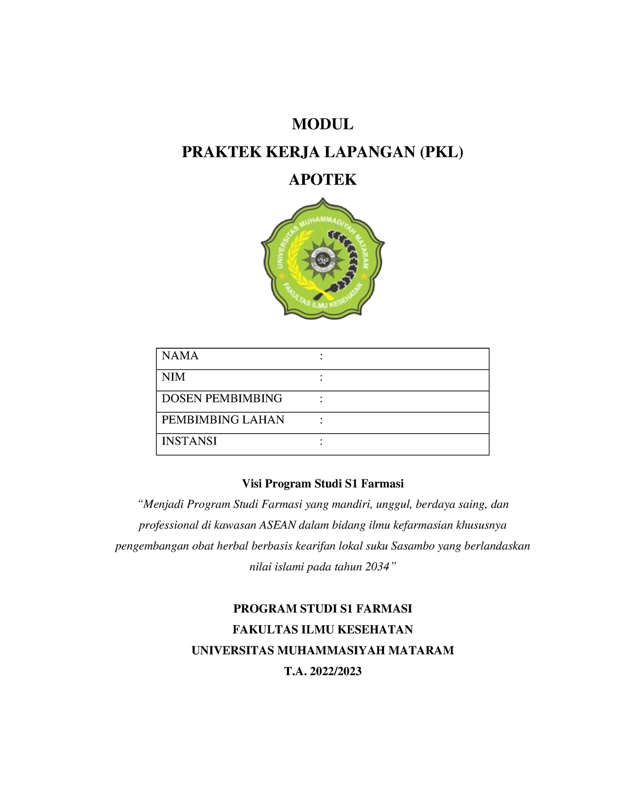 Modul PKL Apotek S1 Farmasi - MODUL PRAKTEK KERJA LAPANGAN (PKL) APOTEK ...