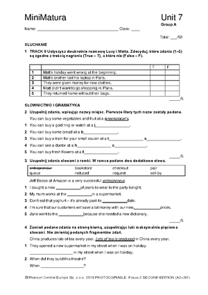 Focus 2 2ed Mini Matura Unit 7 Answers - MiniMatura – Answer Key Unit 7 ...