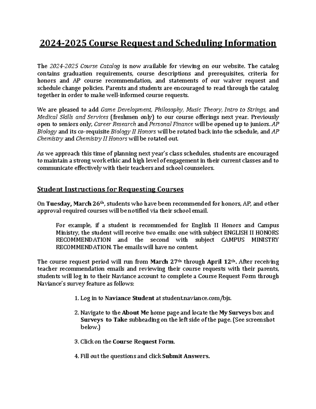 Course Request Info for Parents Students - 2024 - 2025 Course Request ...