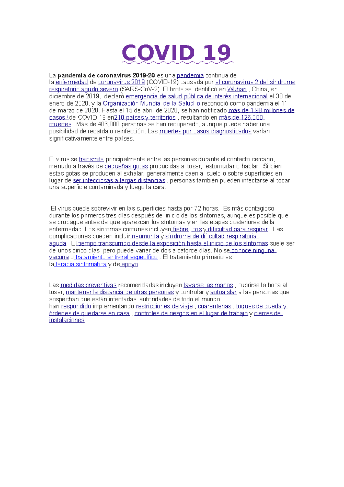Covid 19 - este - COVID 19 La pandemia de coronavirus 2019-20 es una ...