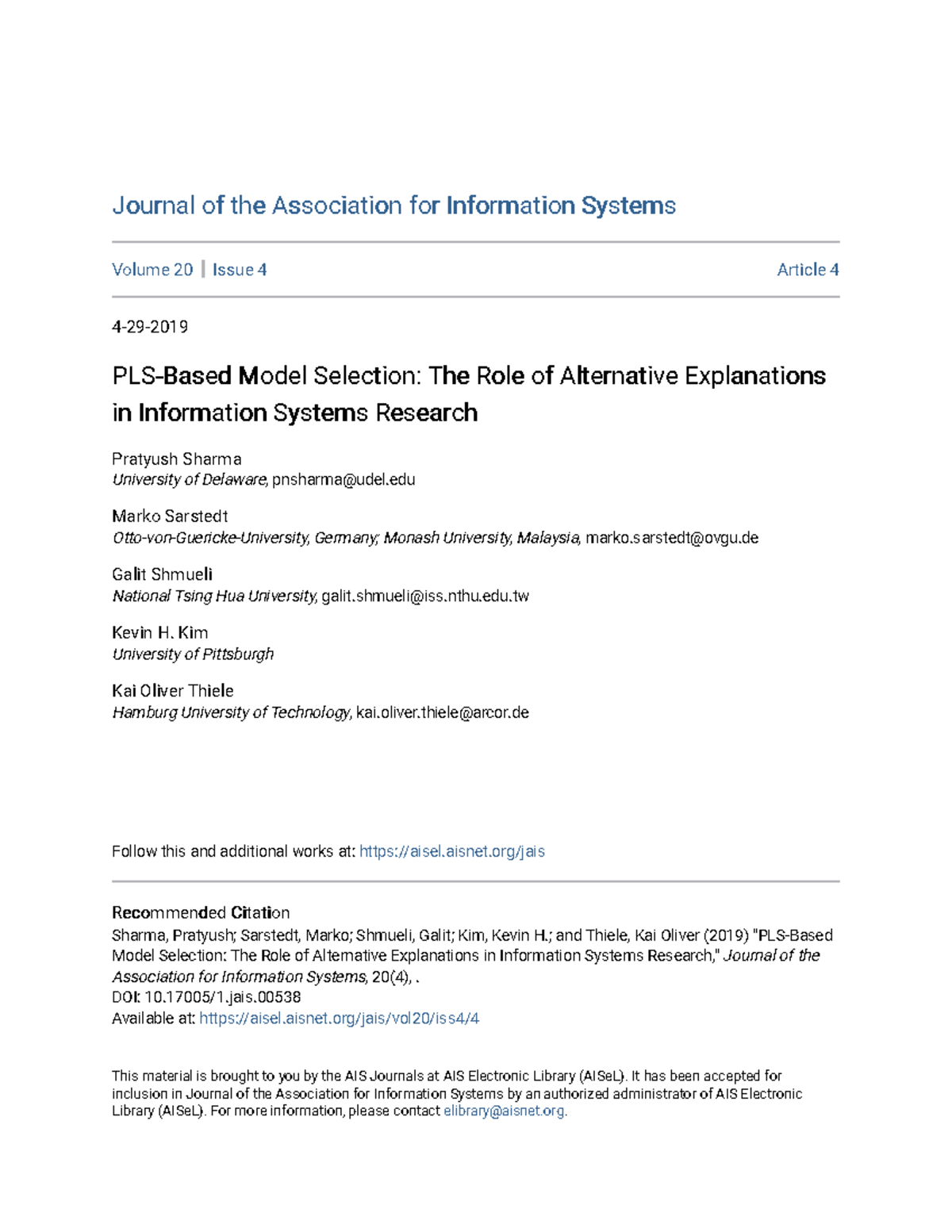 PLSBased Model Selection The Role of Alternative Explanations i