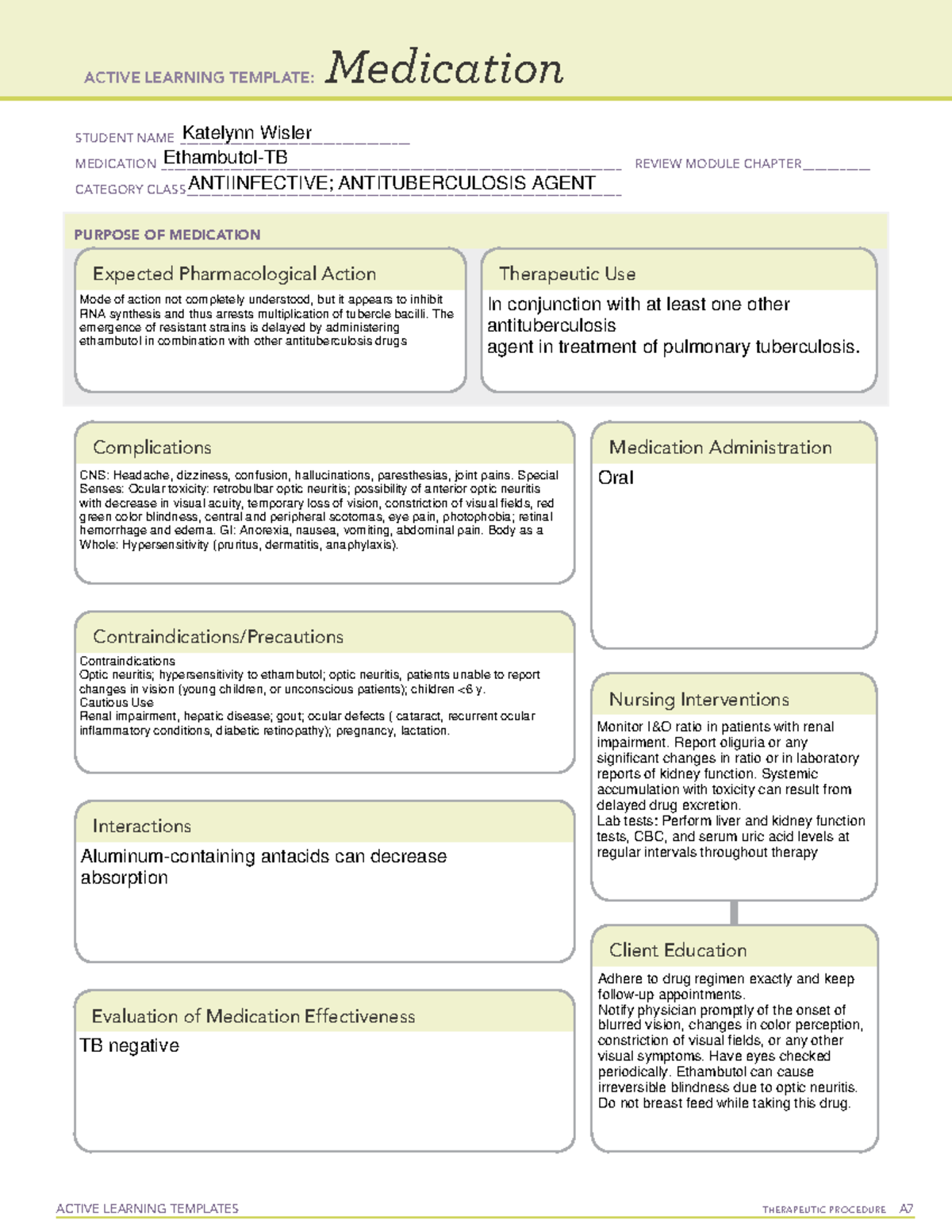 Ethambutol med card med ACTIVE LEARNING TEMPLATES THERAPEUTIC