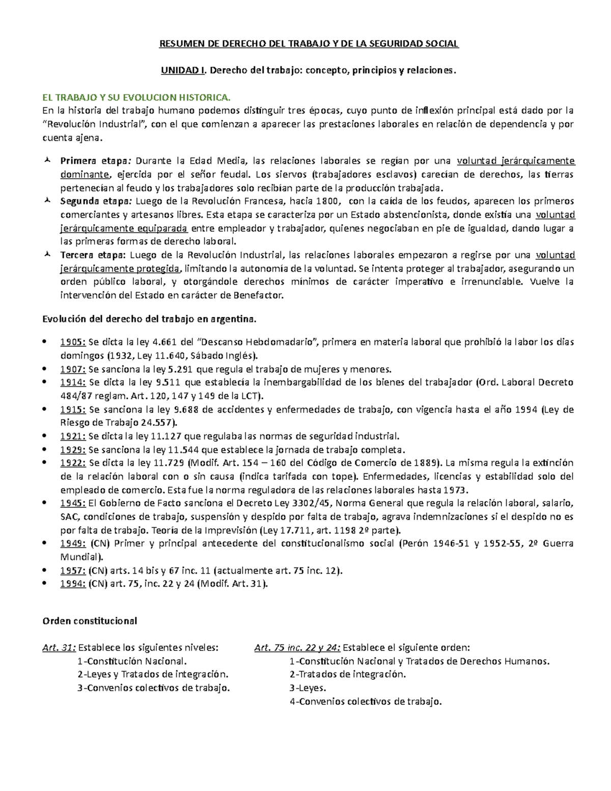 Resumen Derecho Laboral - RESUMEN DE DERECHO DEL TRABAJO Y DE LA ...