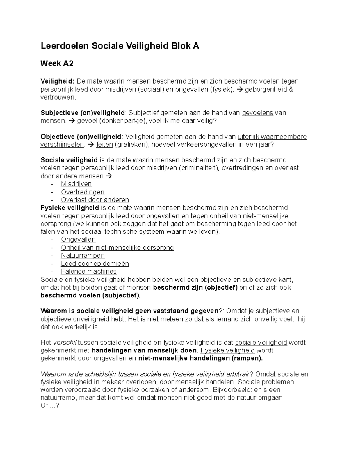 Samenvatting Sociale Veiligheid Blok A - Leerdoelen Sociale Veiligheid ...