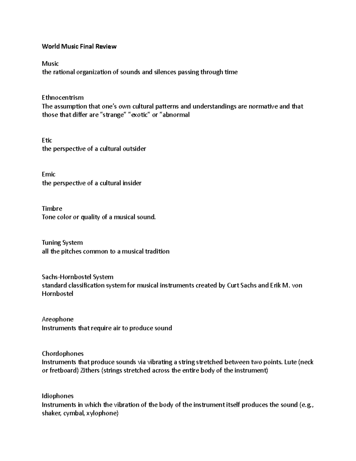 World Music Final Review World Music Final Review Musicthe rational