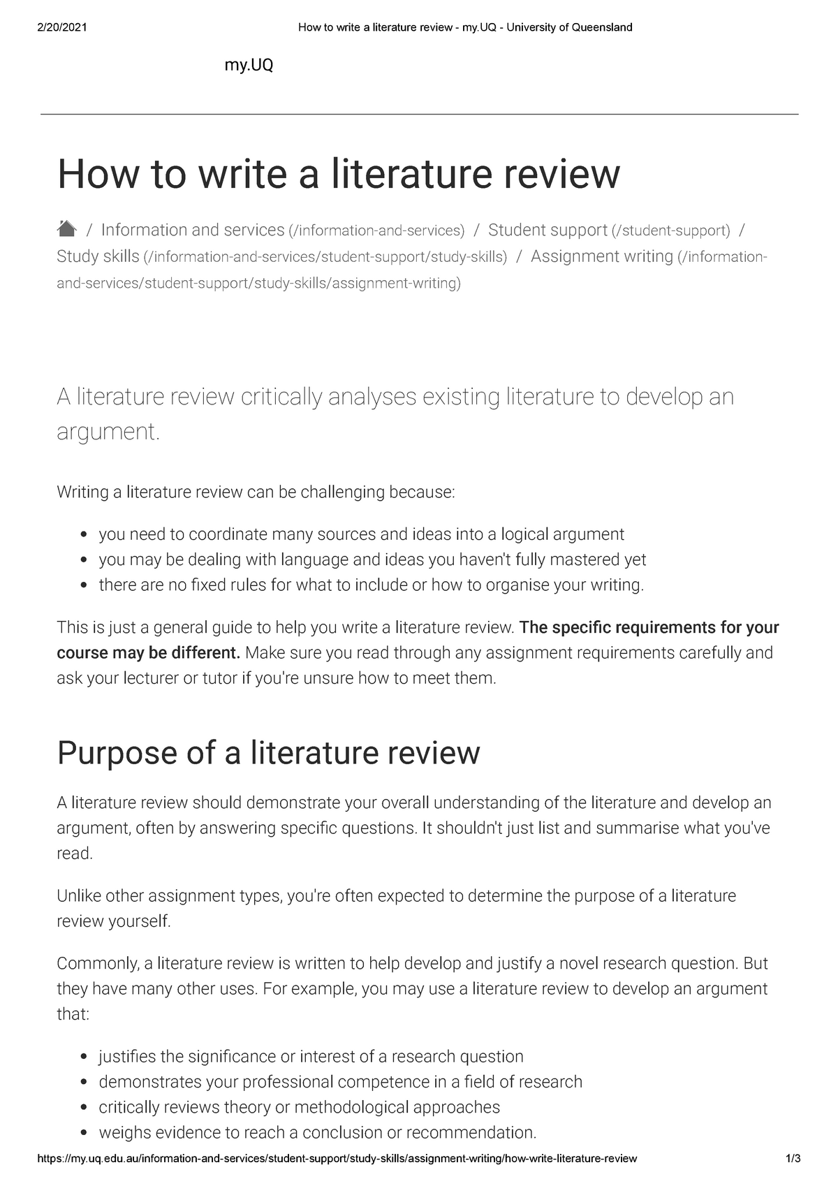 literature review structure uq