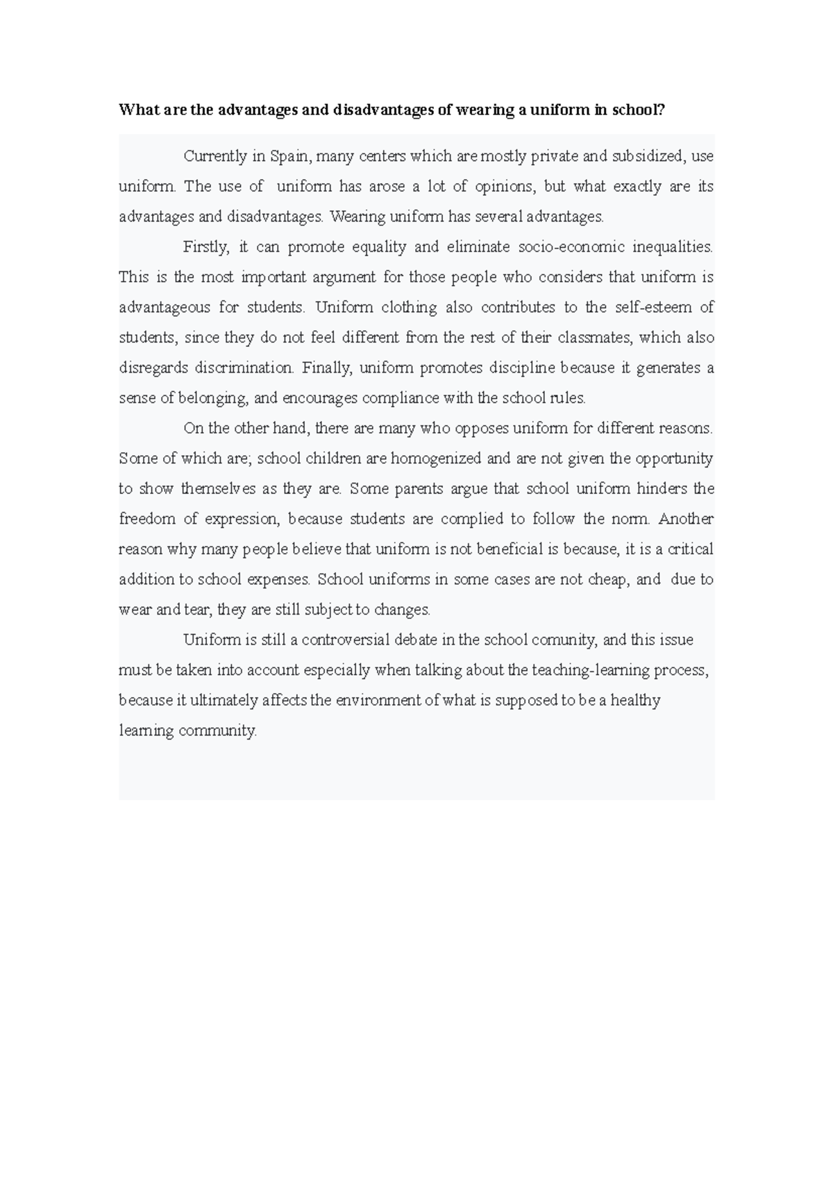 writing obligatorio vvvv What are the advantages and disadvantages of