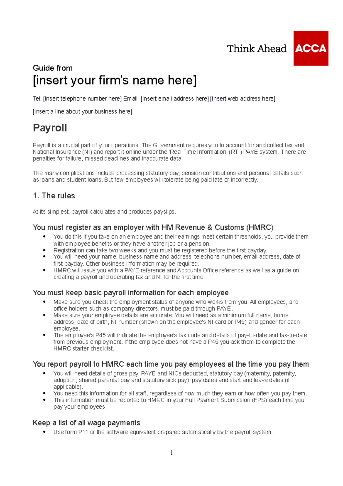 Payroll Guide from [insert your firm’s name here] Tel [insert