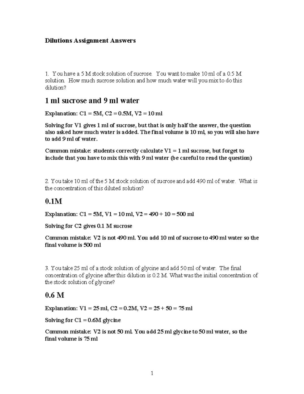 Answers to Dilutions Assignment 1 Dilutions Assignment Answers You