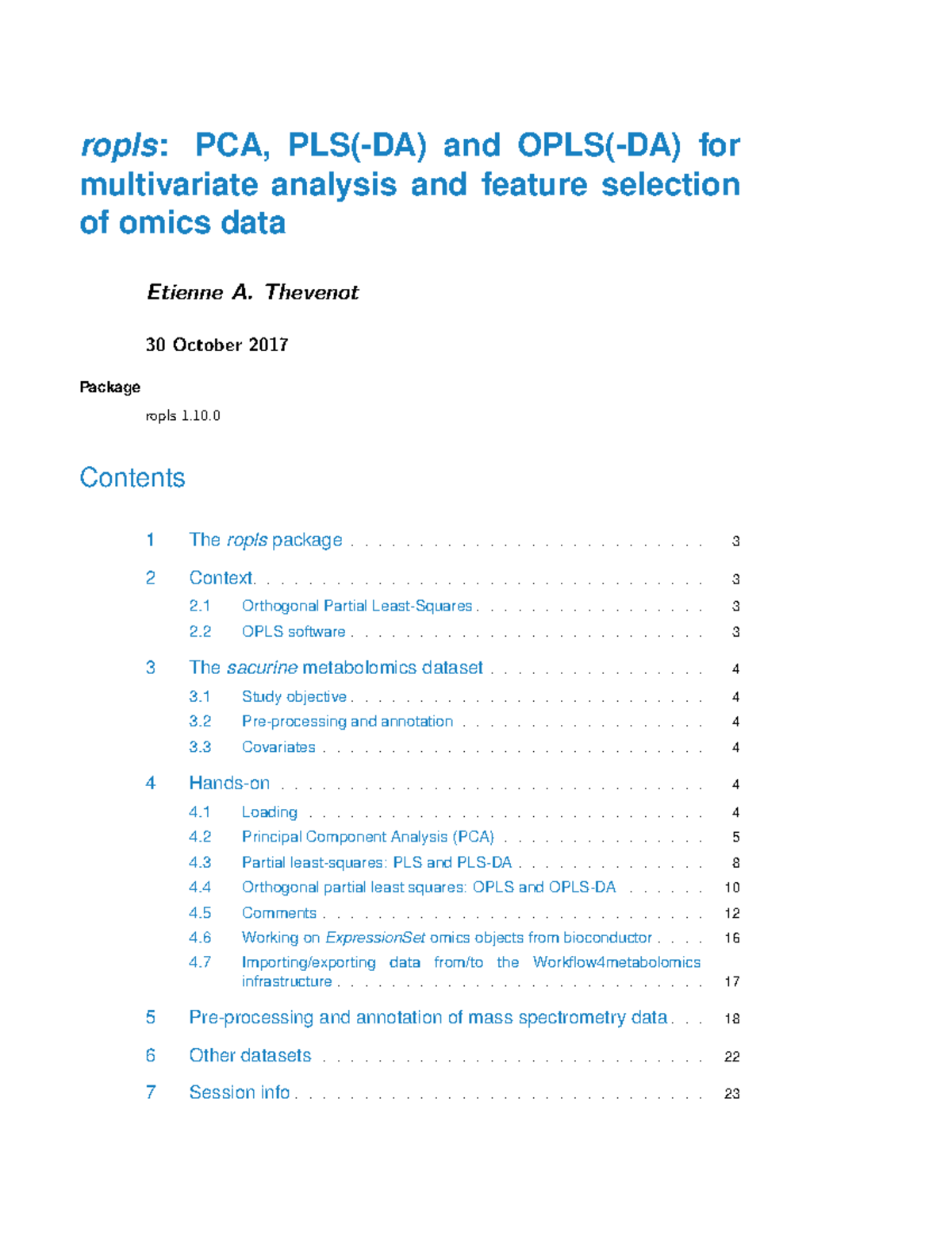 Plsda - Pls - ropls: PCA, PLS(-DA) and OPLS(-DA) for multivariate ...