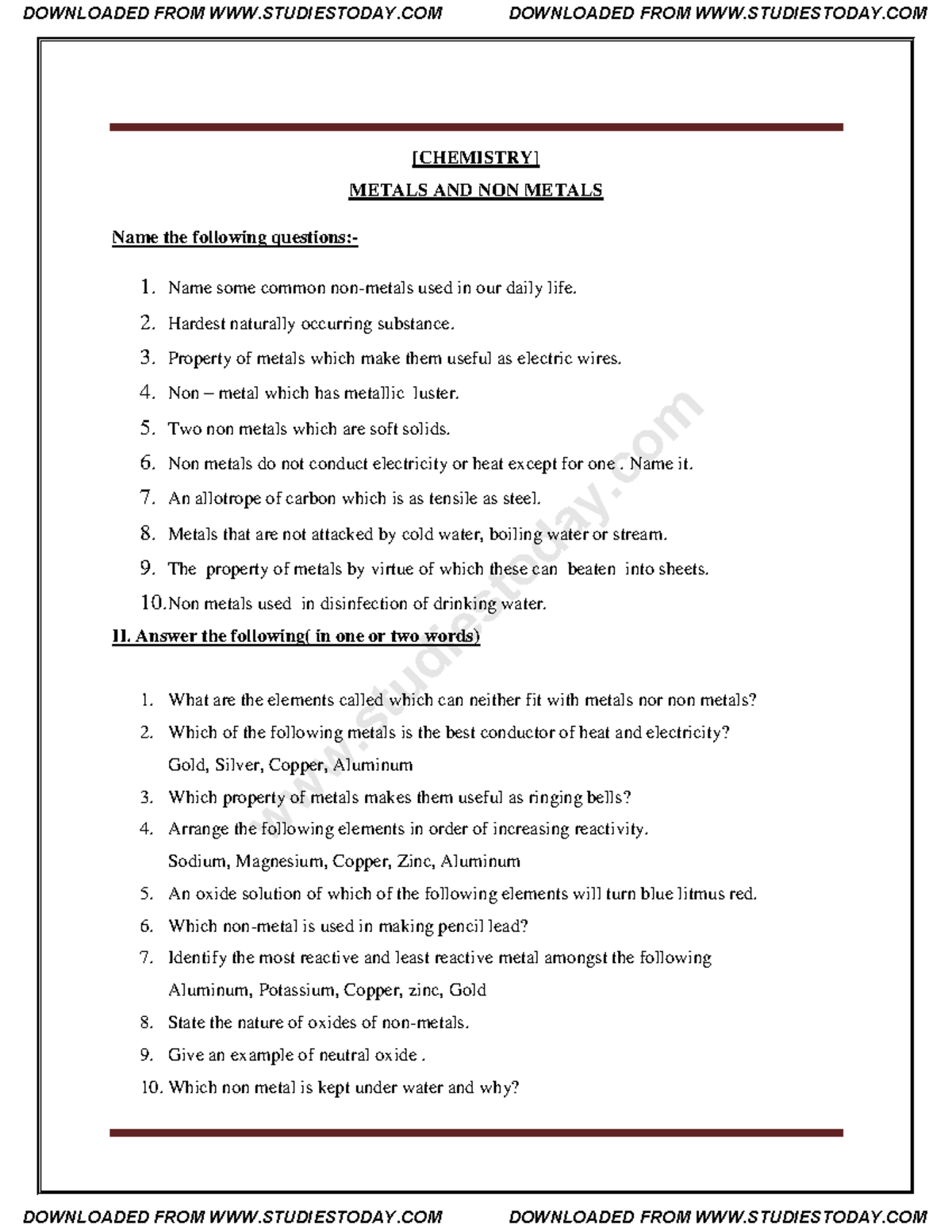 CBSE Class 8 Science Materials Metals And Non Metals Worksheet Set B ...