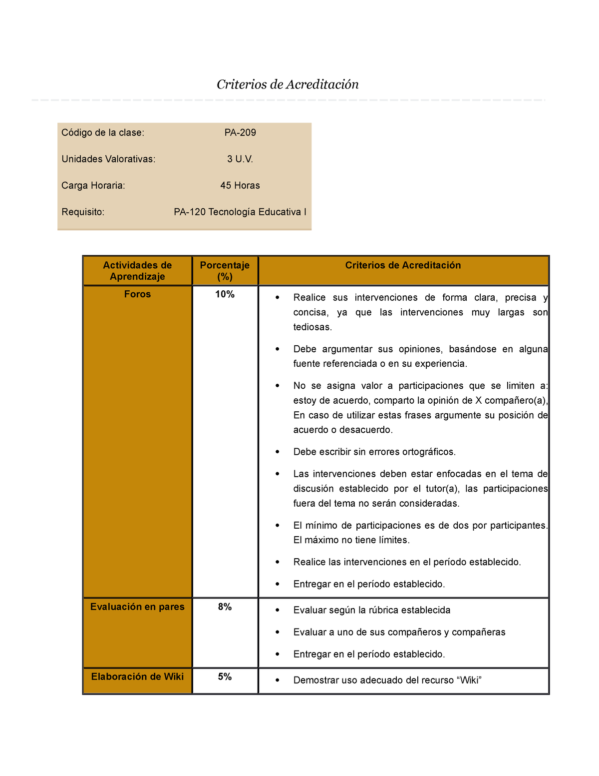 Criterios De Evaluación - Criterios De Acreditación Código De La Clase ...