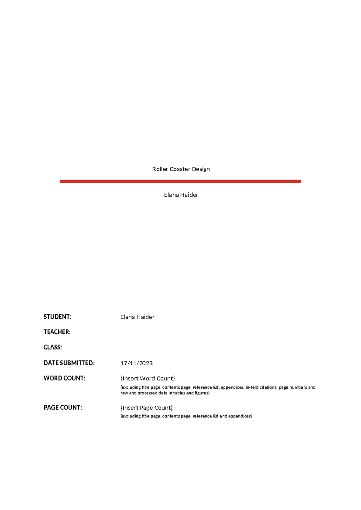 Mathematical Methods Assesment - Roller Coaster Design Elaha Haider ...