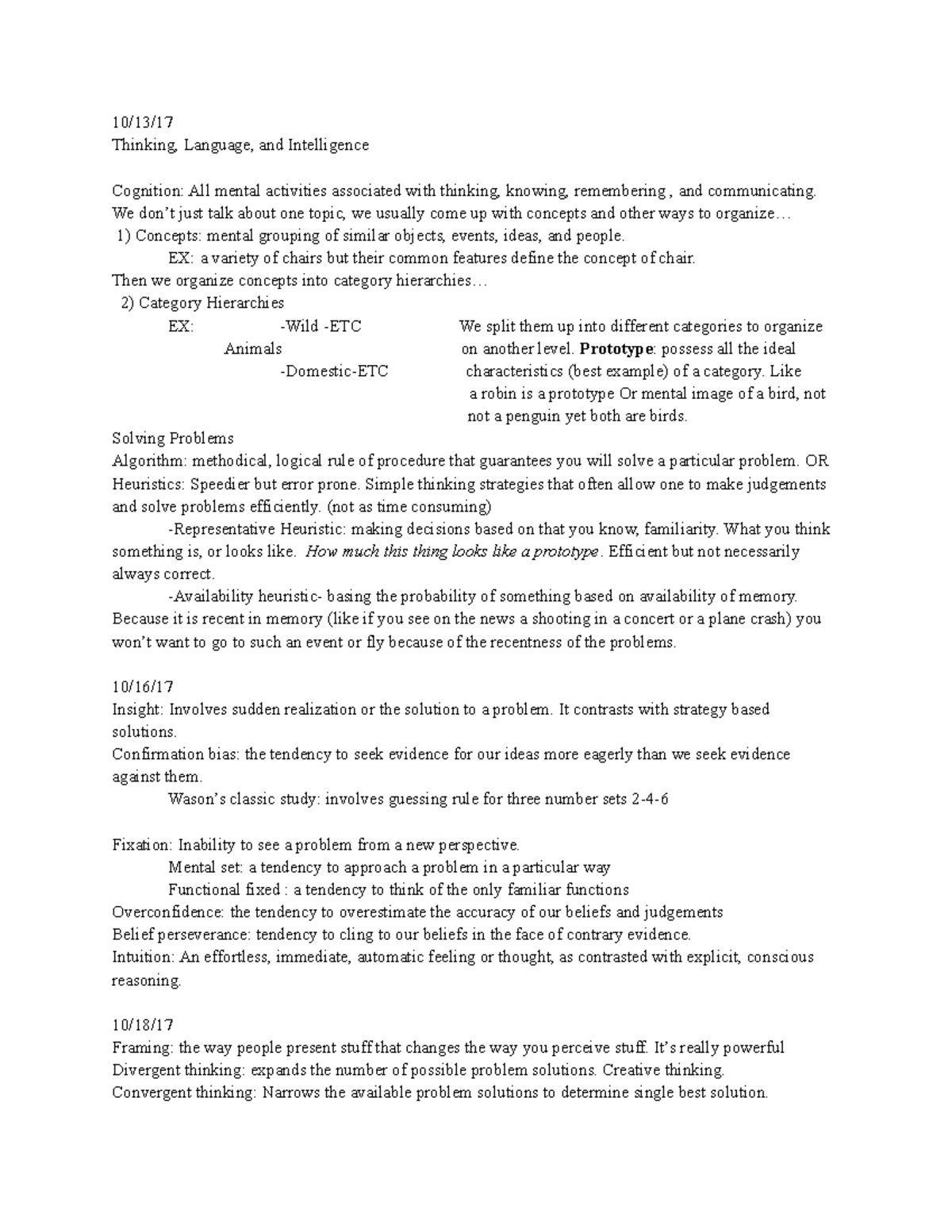 Chapter 8 - Lecture notes 8 - 10/13/17 Thinking, Language, and ...