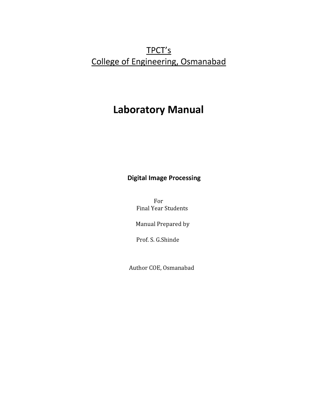 BE DIP Lab Manual - TPCT’s College Of Engineering, Osmanabad Laboratory ...