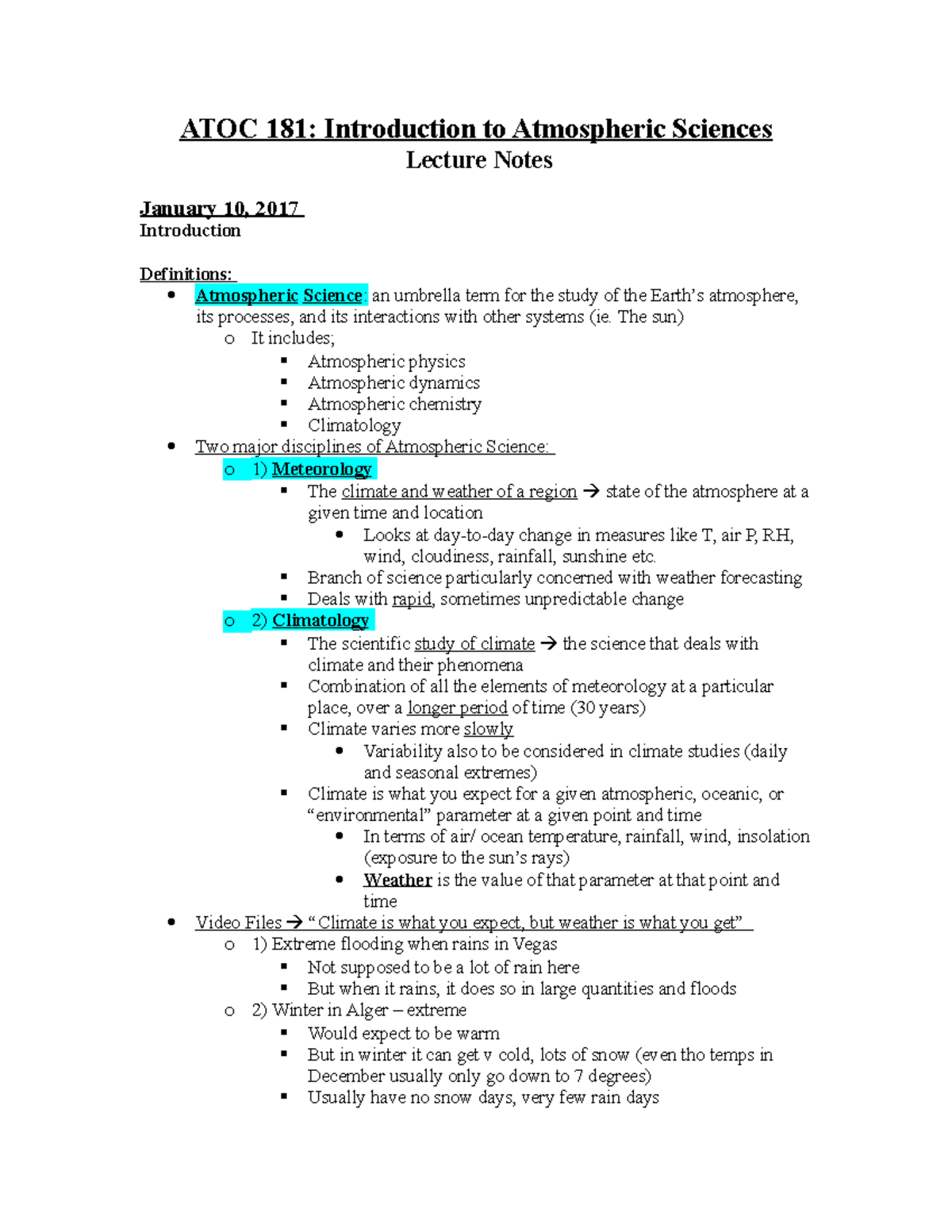 ATOC 181 Lecture Notes - ATOC 181: Introduction To Atmospheric Sciences ...