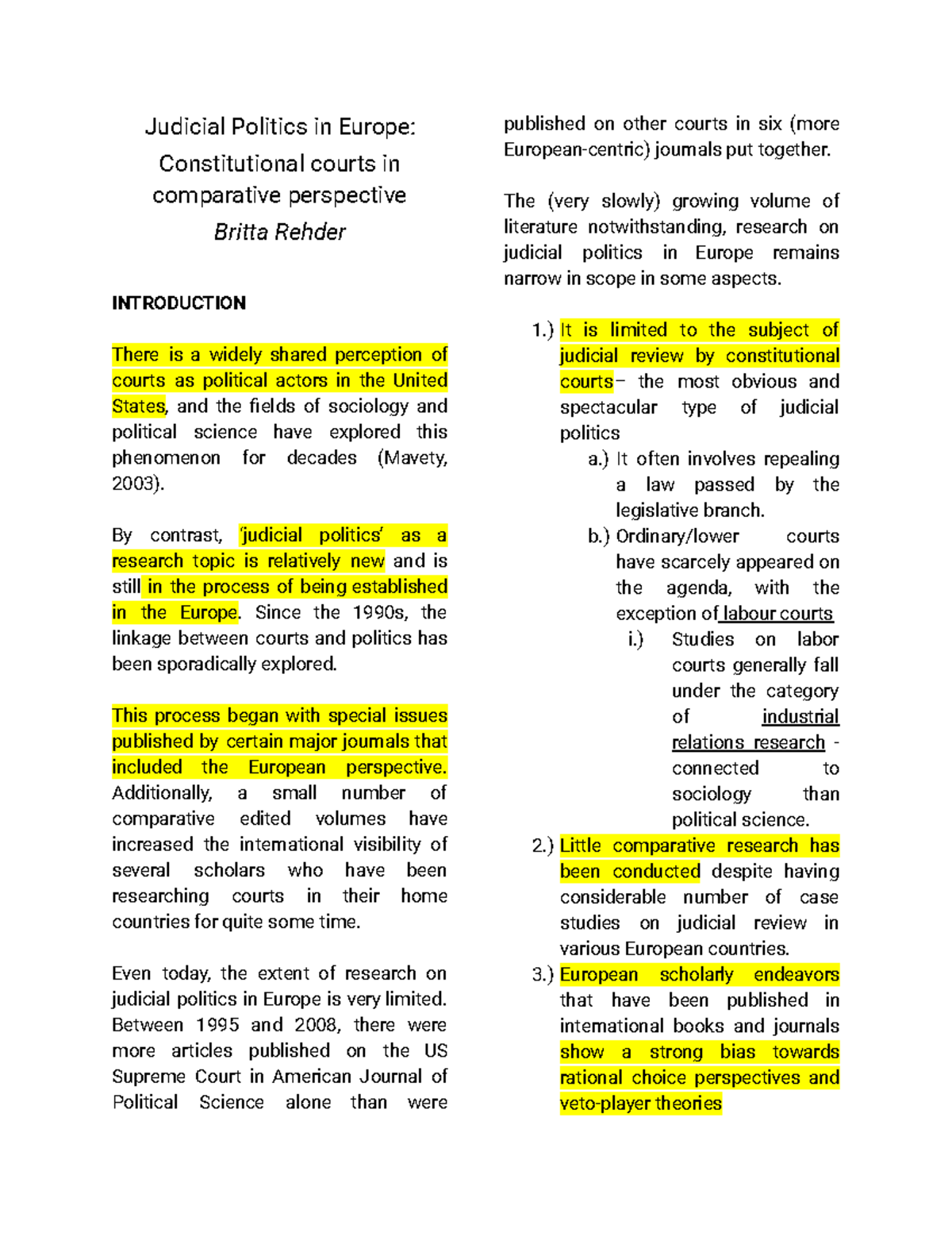 EU Report Notes - Judicial Gov - Judicial Politics in Europe ...