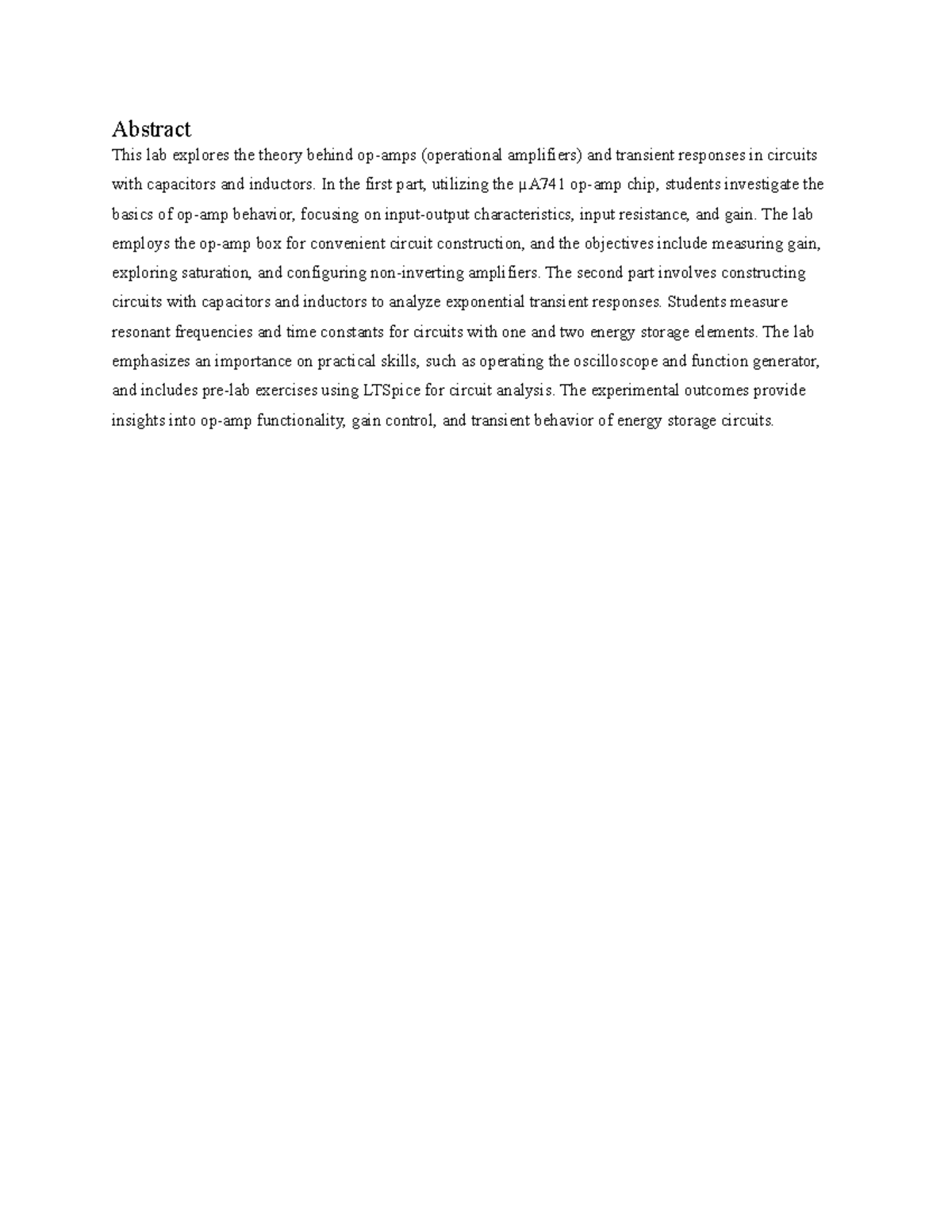 LAb 2 elec - Abstract This lab explores the theory behind op-amps ...