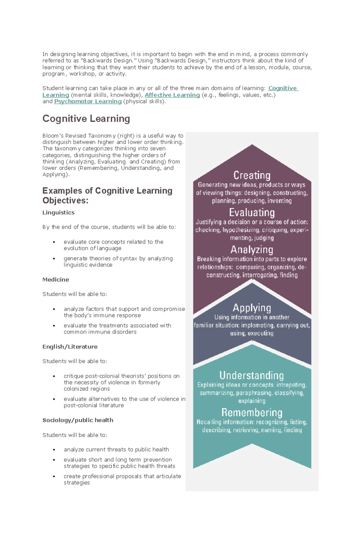 Developing Learning Objectives - In designing learning objectives, it ...